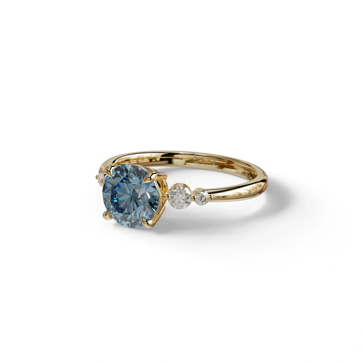 Blue Round Three Stone Lab Grown Diamond Engagement Ring - Romance