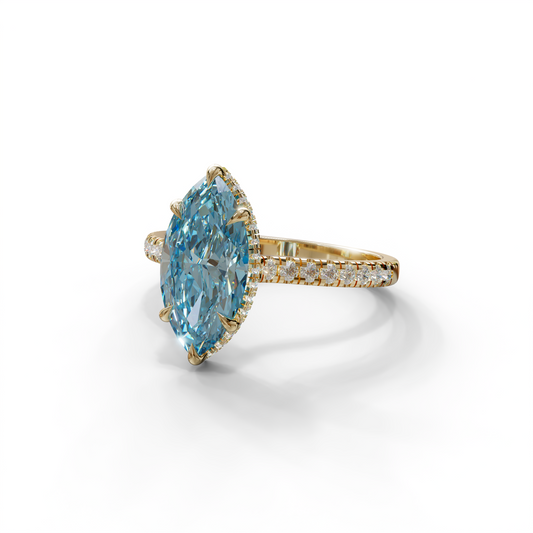 3 Carat Blue Marquise Cut Hidden Halo & Pave Set Lab Diamond Ring - Eblouissant