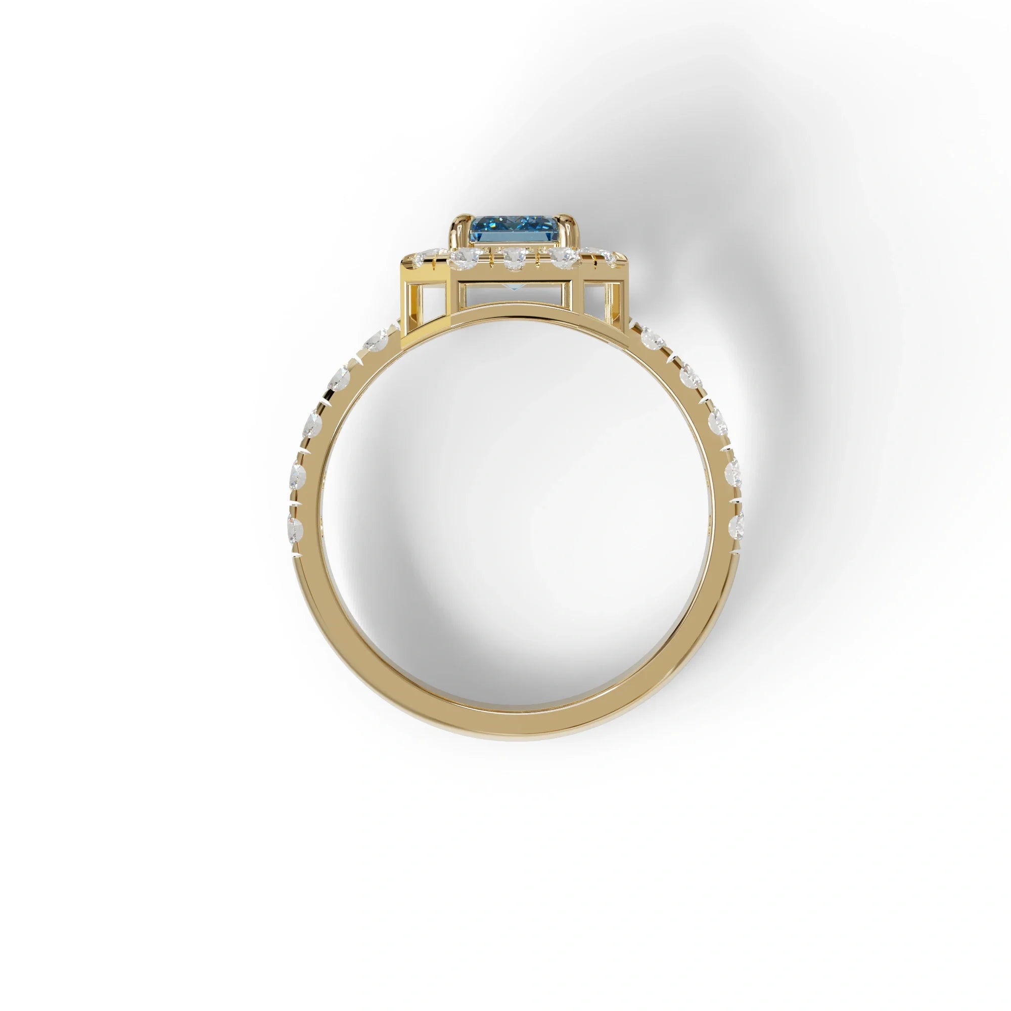 1 Carat Fancy Vivid Blue Emerald Cut Lab Diamond Halo Engagement Ring - Freesia