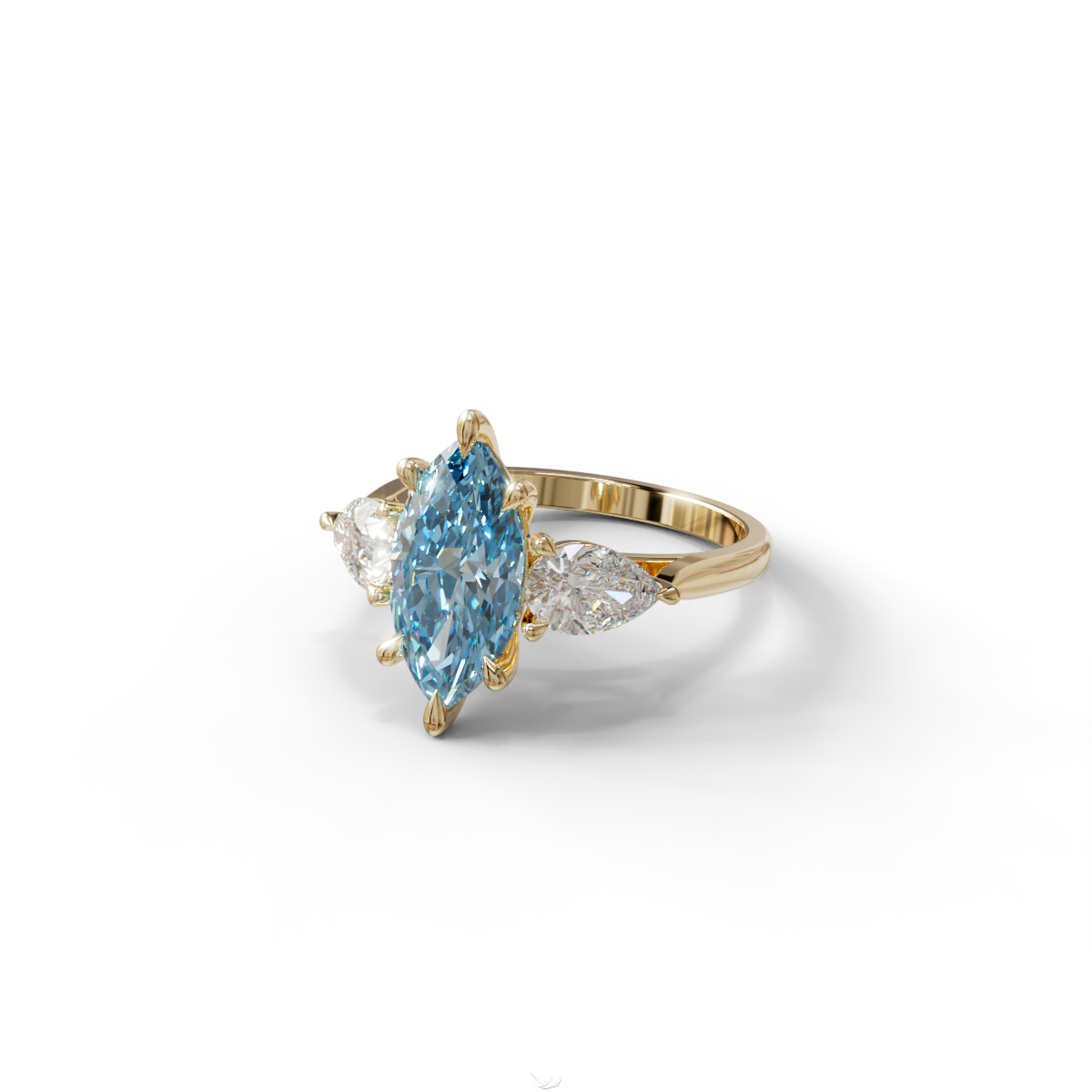 3 Carat Fancy Blue Marquise & Pear Cut Three Stone Lab Grown Diamond Engagement Ring
