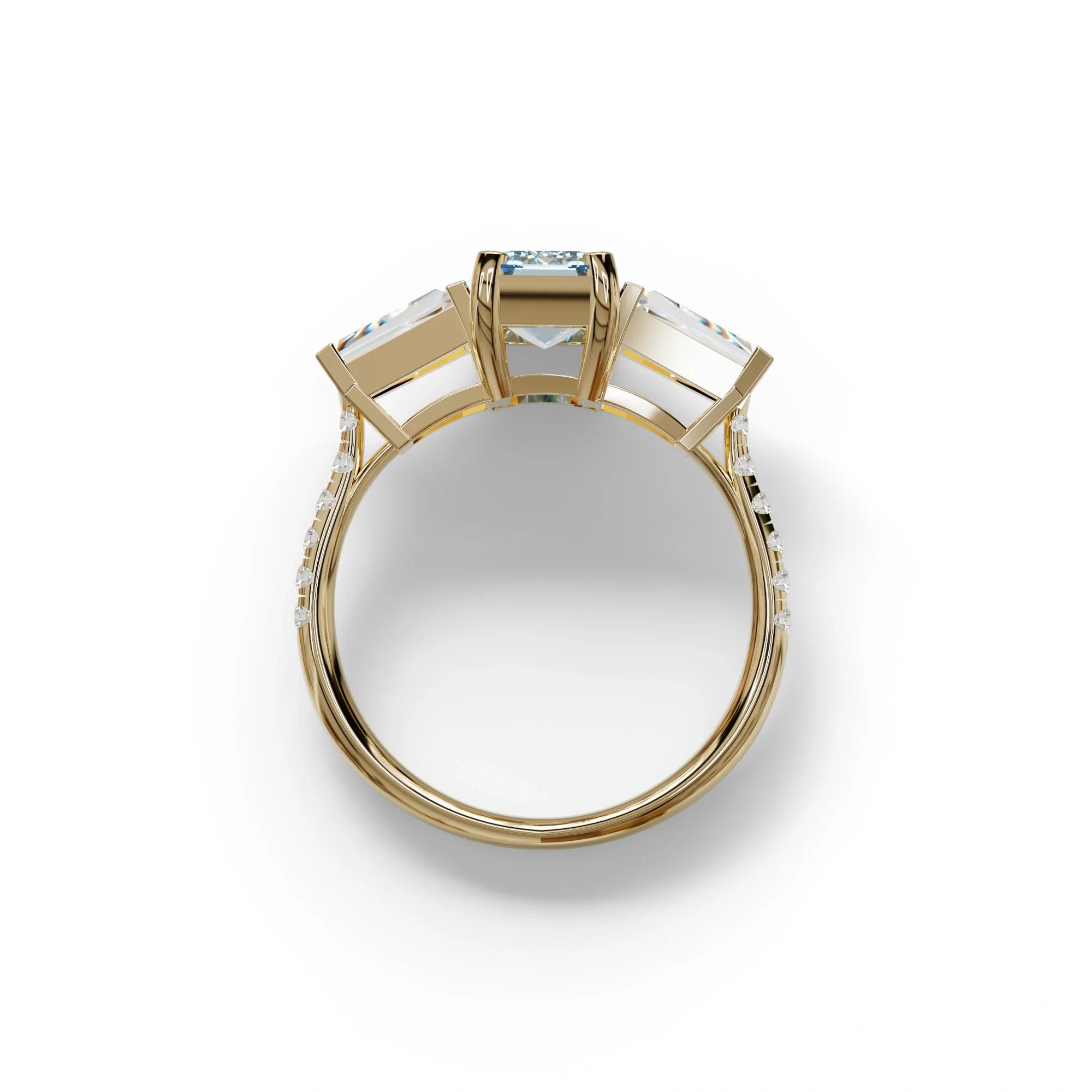 1.50 Carat Blue Emerald with Tapered Cut Lab Grown Diamond Ring - Libra
