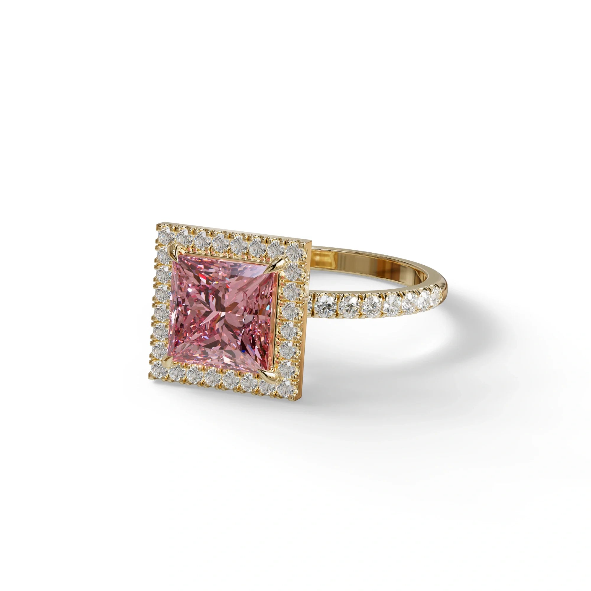 2 Carat Pink Princess Cut Halo & Pave Lab Diamond Ring - Diamond Prime