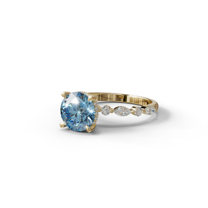 2 Carat Blue Round Cut Hidden Halo & Pave Set Lab Diamond Ring - Pure Origin