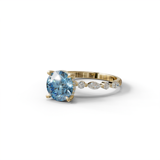 2 Carat Blue Round Cut Hidden Halo & Pave Set Lab Diamond Ring - Pure Origin