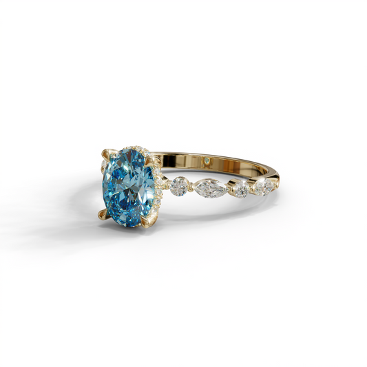 2 Carat Blue Cushion Cut Hidden Halo & Pave Lab Diamond Ring - Laina