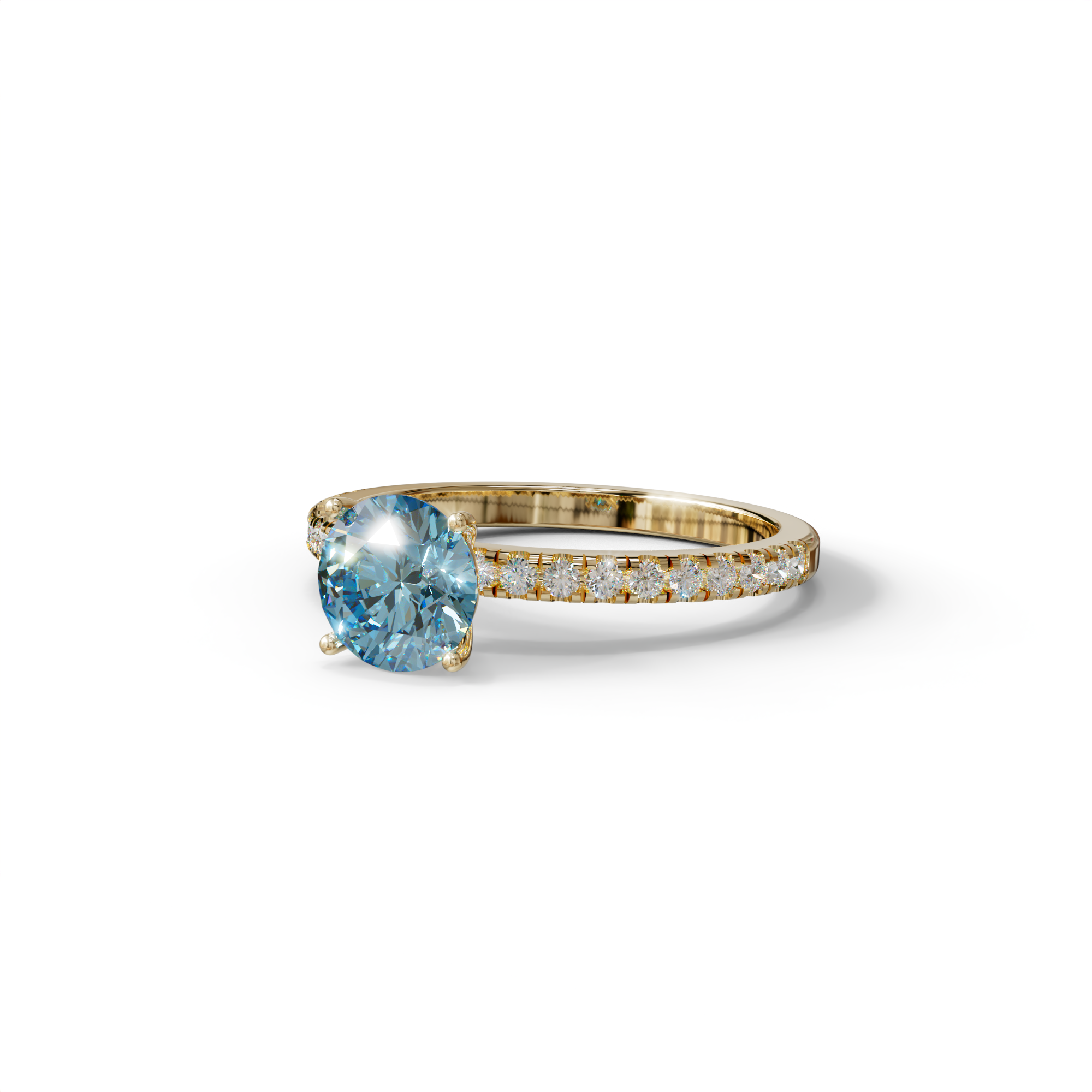 1.5 Carat Blue Round Lab Diamond Ring - Classic Pave Set Ring