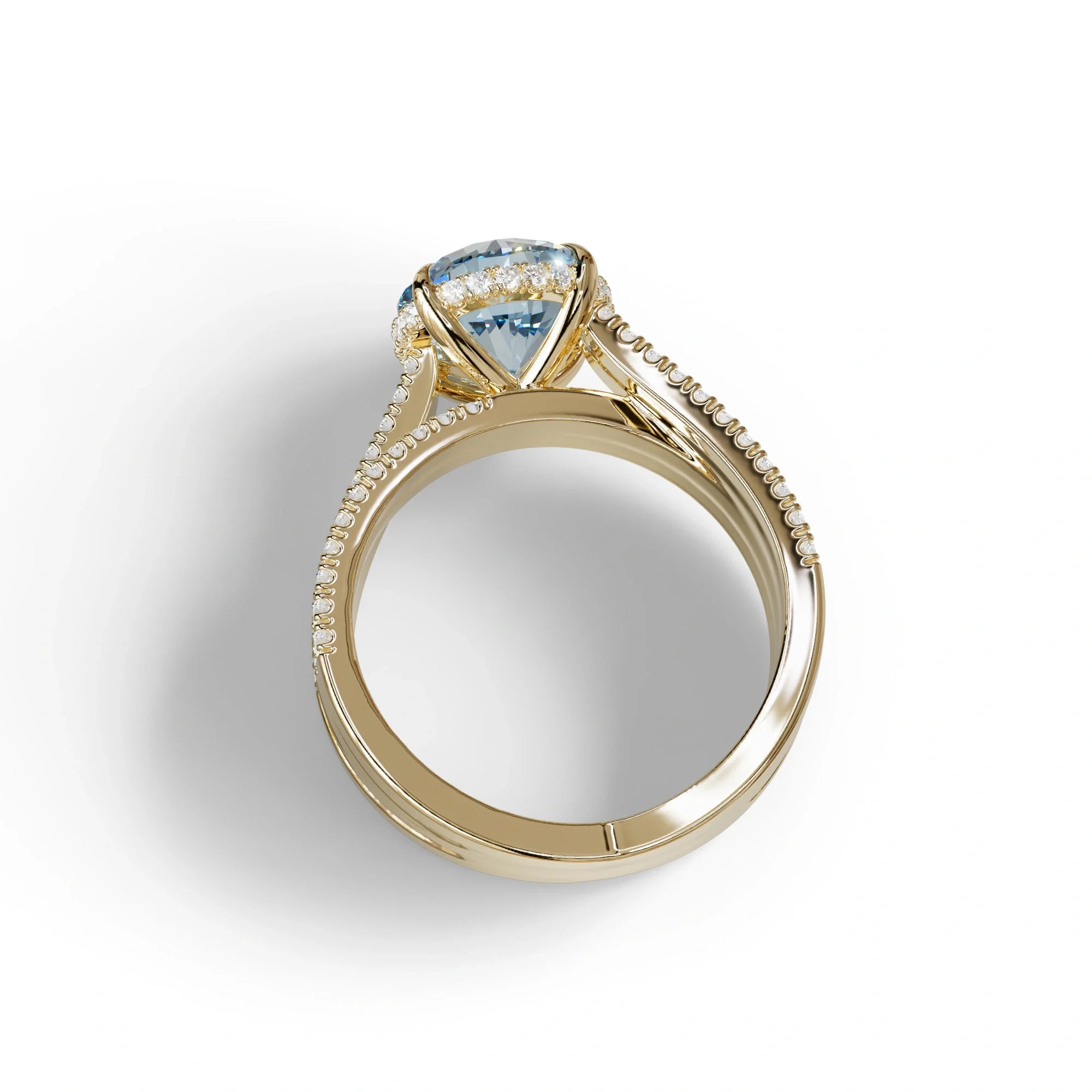 2 Carat Blue Round Cut Hidden Halo Lab & Pave Lab Diamond Ring - Je t’aime