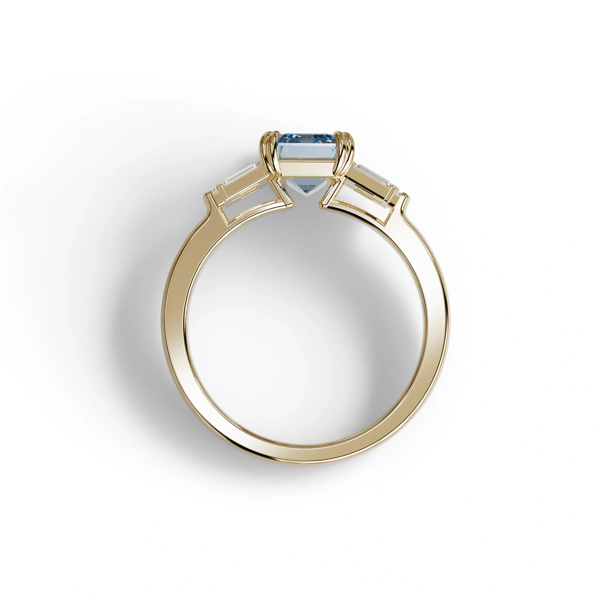 3 Carat Emerald Cut Blue Lab Diamond Engagement Ring - Leela