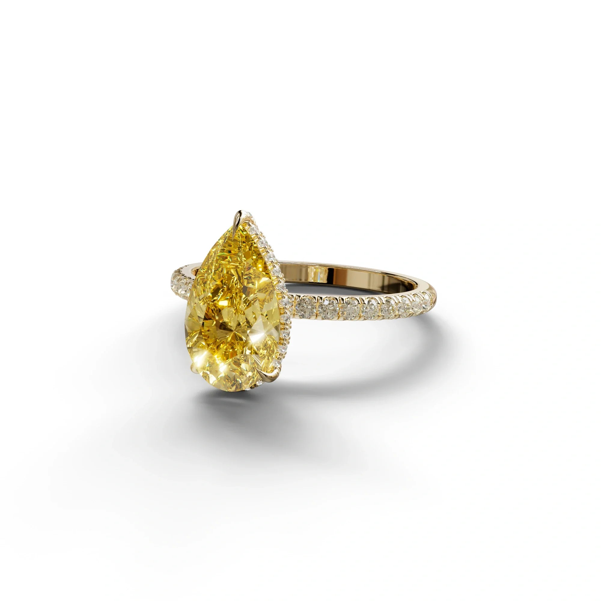2 Carat Yellow Pear Cut Hidden Halo & Pave Lab Diamond Ring