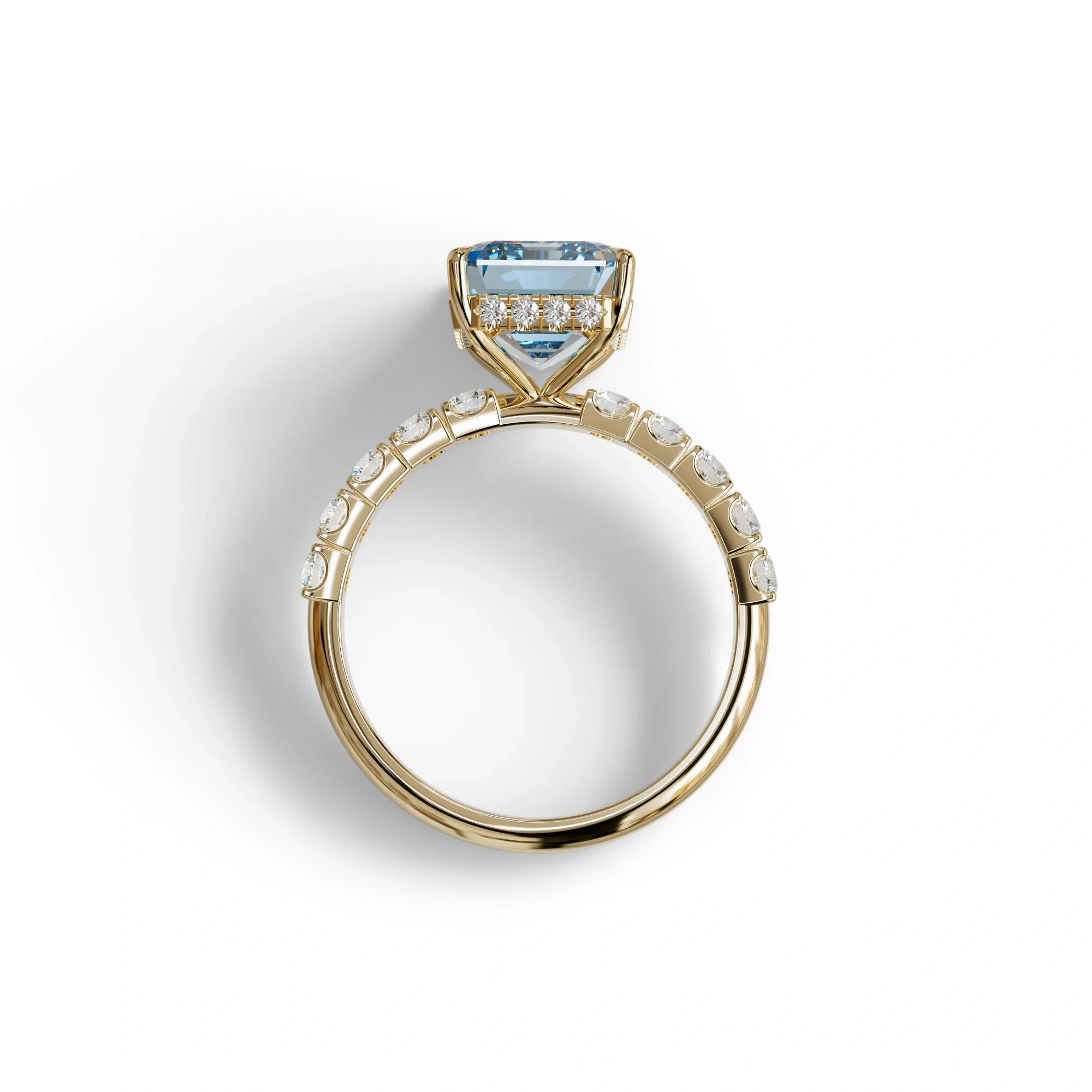 3 Carat Blue Emerald Cut Hidden Halo Lab Diamond Engagement Ring - Luminary