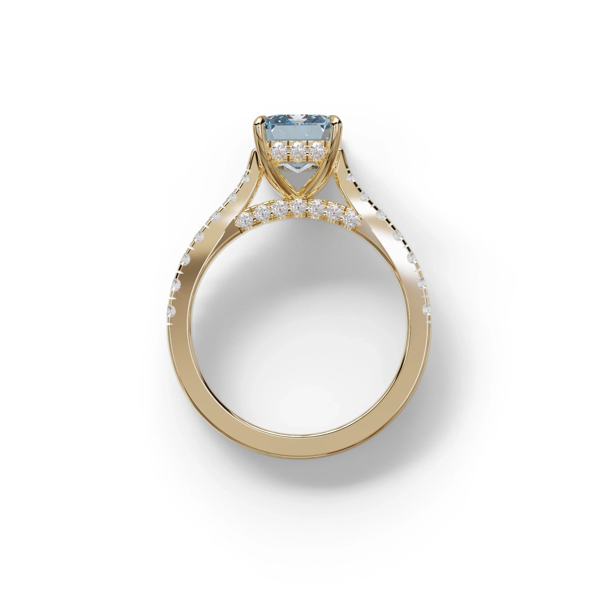 2 Carat Blue Emerald Cut Hidden Halo & Pave Lab Diamond Ring - Siara