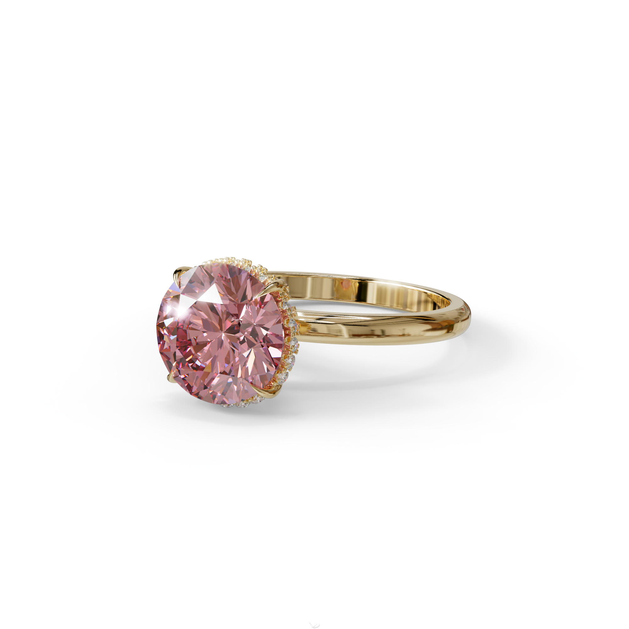 3 Carat Round Pink Hidden Halo Lab Diamond Ring - Luxe Cercle