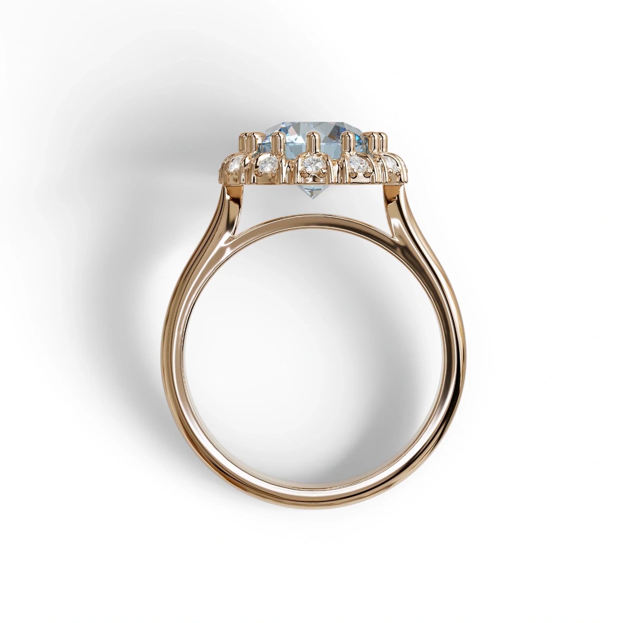 3 Carat Blue Round Shaped Halo Lab Diamond Ring - Sunflower
