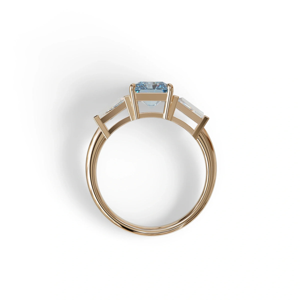 3Ct Vivid Blue Radiant Cut Lab Grown Diamond Three Stone Engagement Ring - Yana