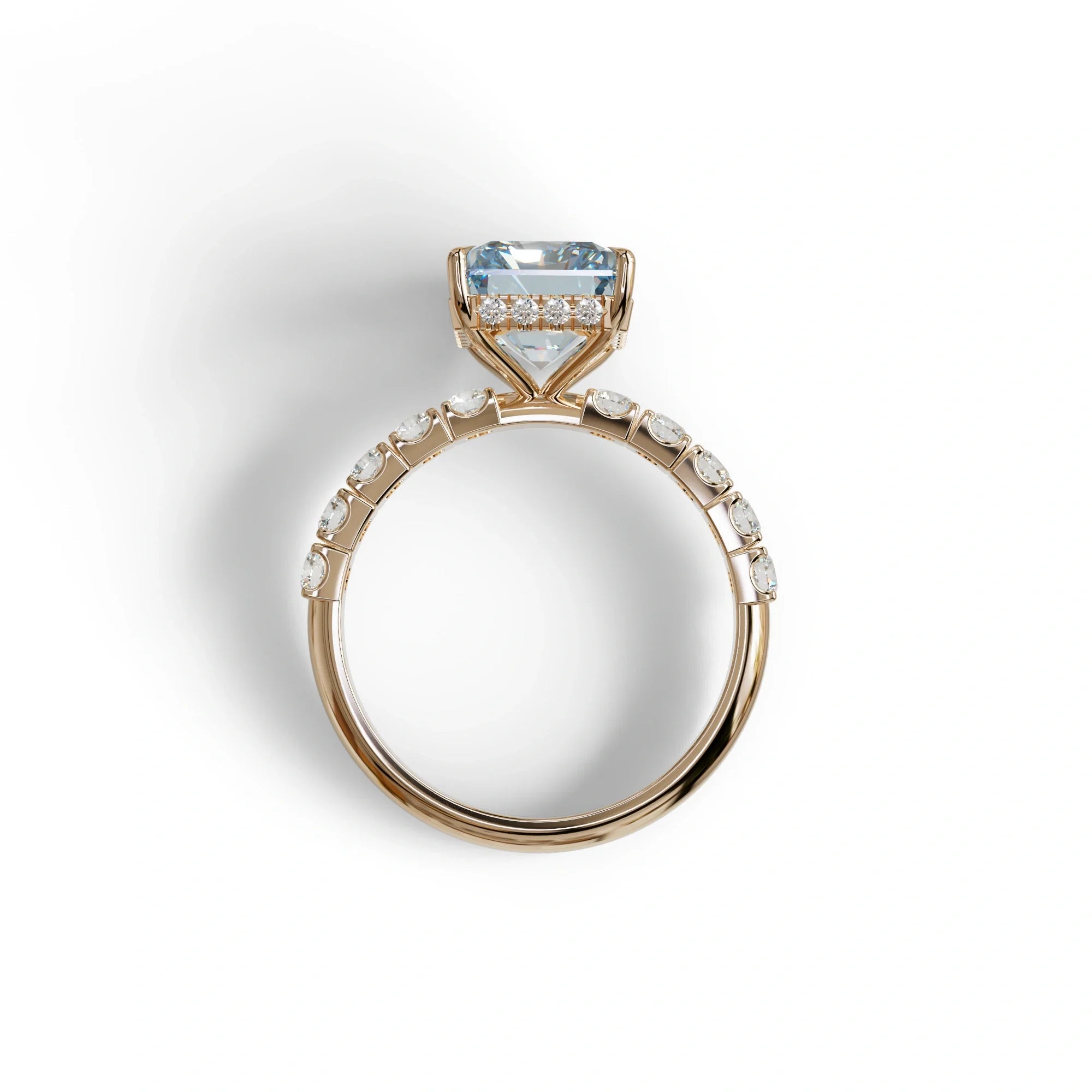 3 Carat Blue Radiant Cut Lab Diamond Engagement Ring - Lace Bridge