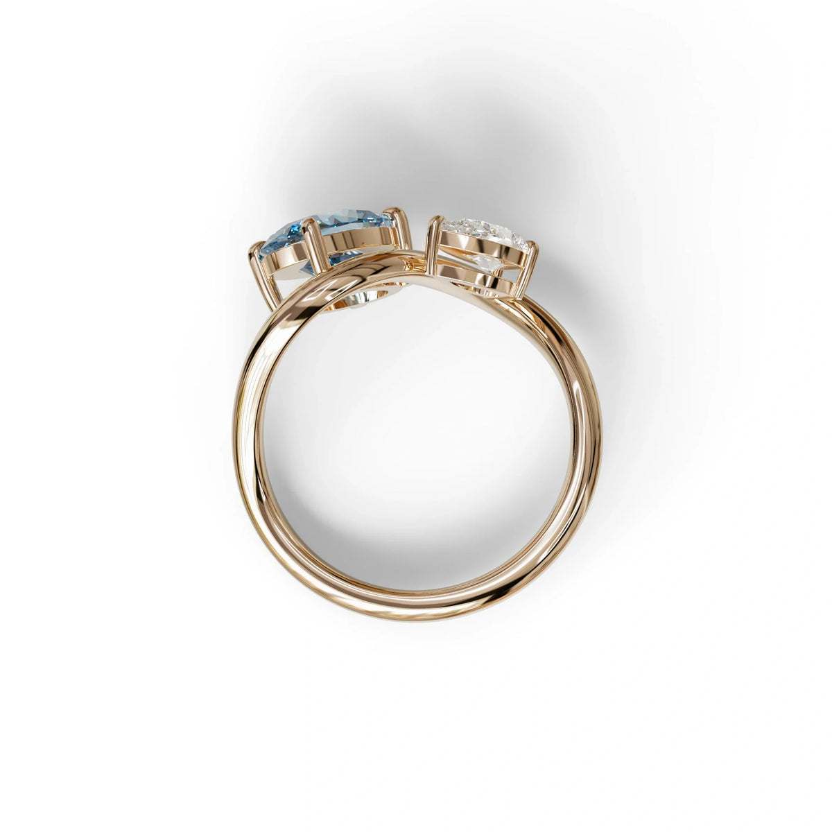 3 Carat Blue Oval and Pear Cut Lab Diamond Engagement Ring - Toi Et Moi