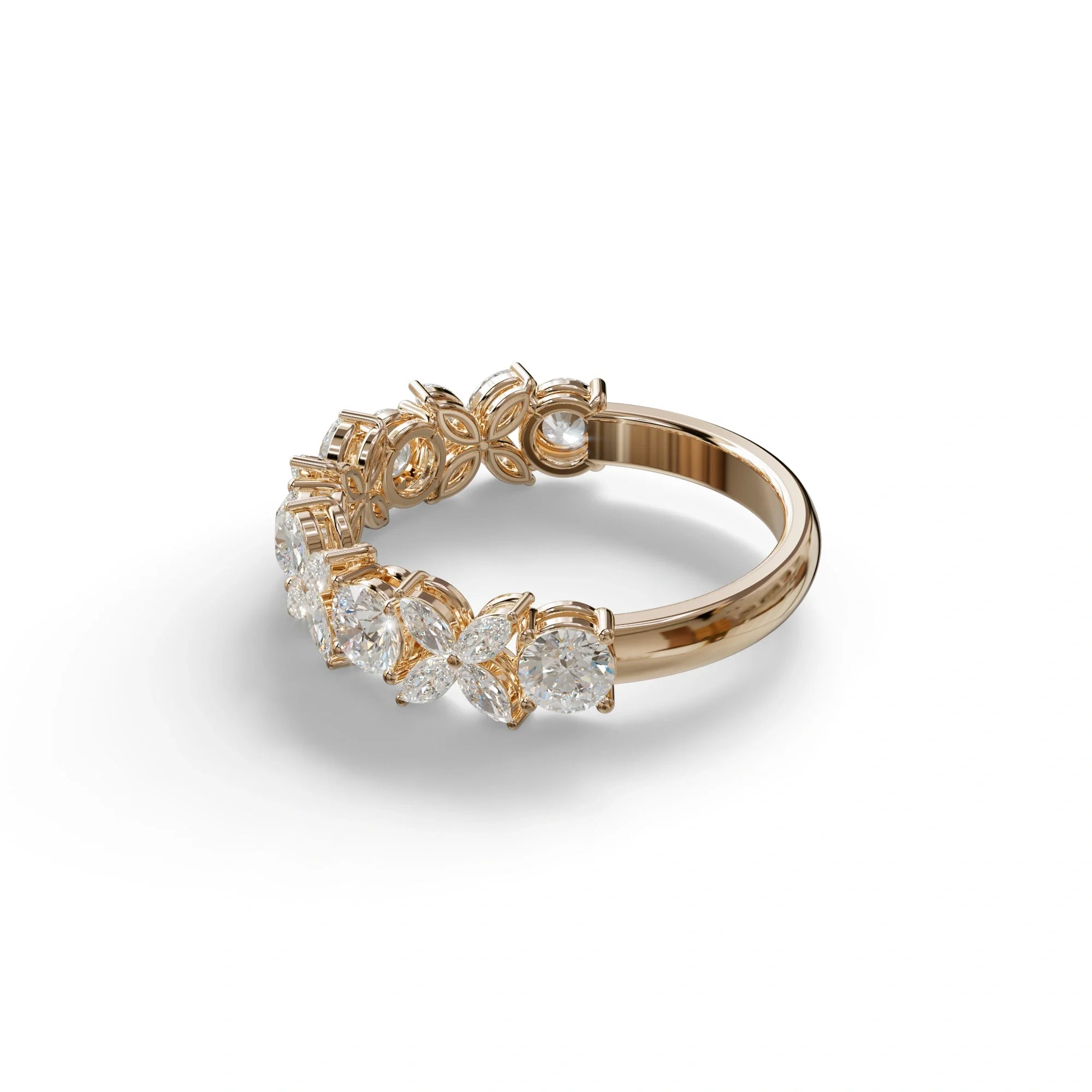 Yellow Gold Marquise & Round Brilliant Diamond Flower Cluster Ring - 18k Gold