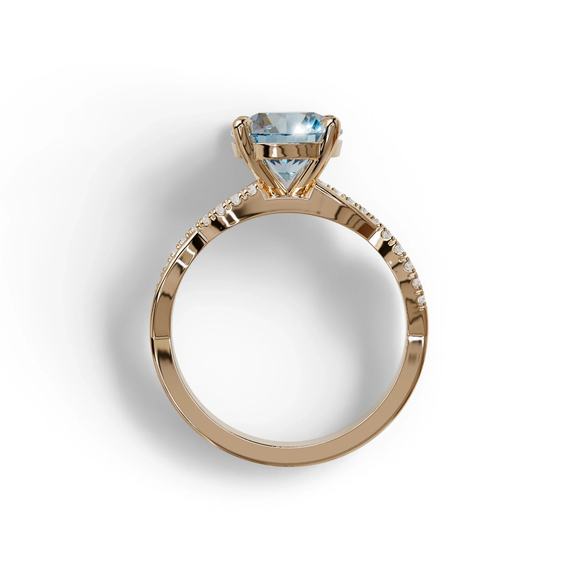 3 Carat Blue Round Cut Lab Diamond Ring - Infinity Cross