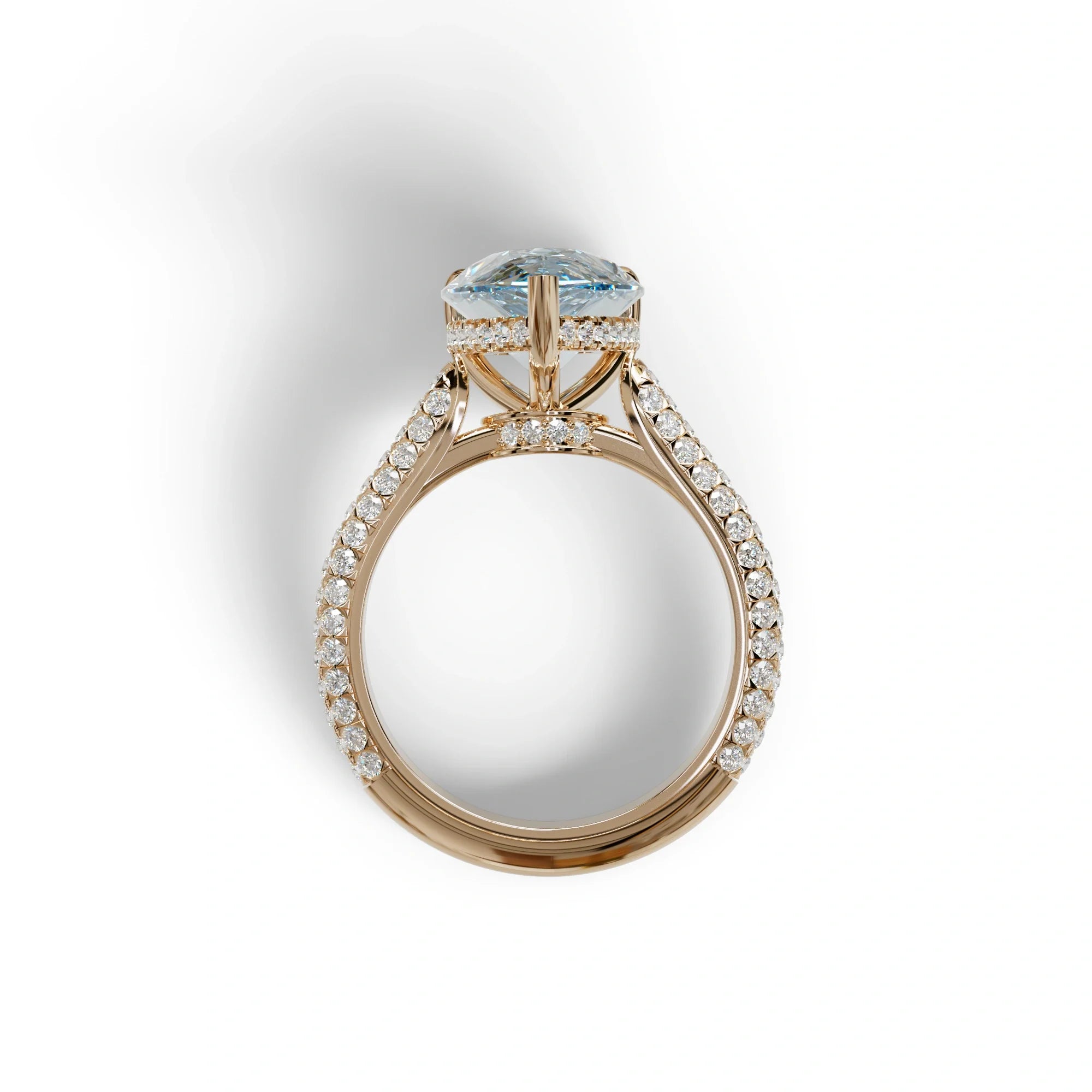 3 Carat Blue Pear Shaped Hidden Halo Lab Diamond Engagement Ring - Alina