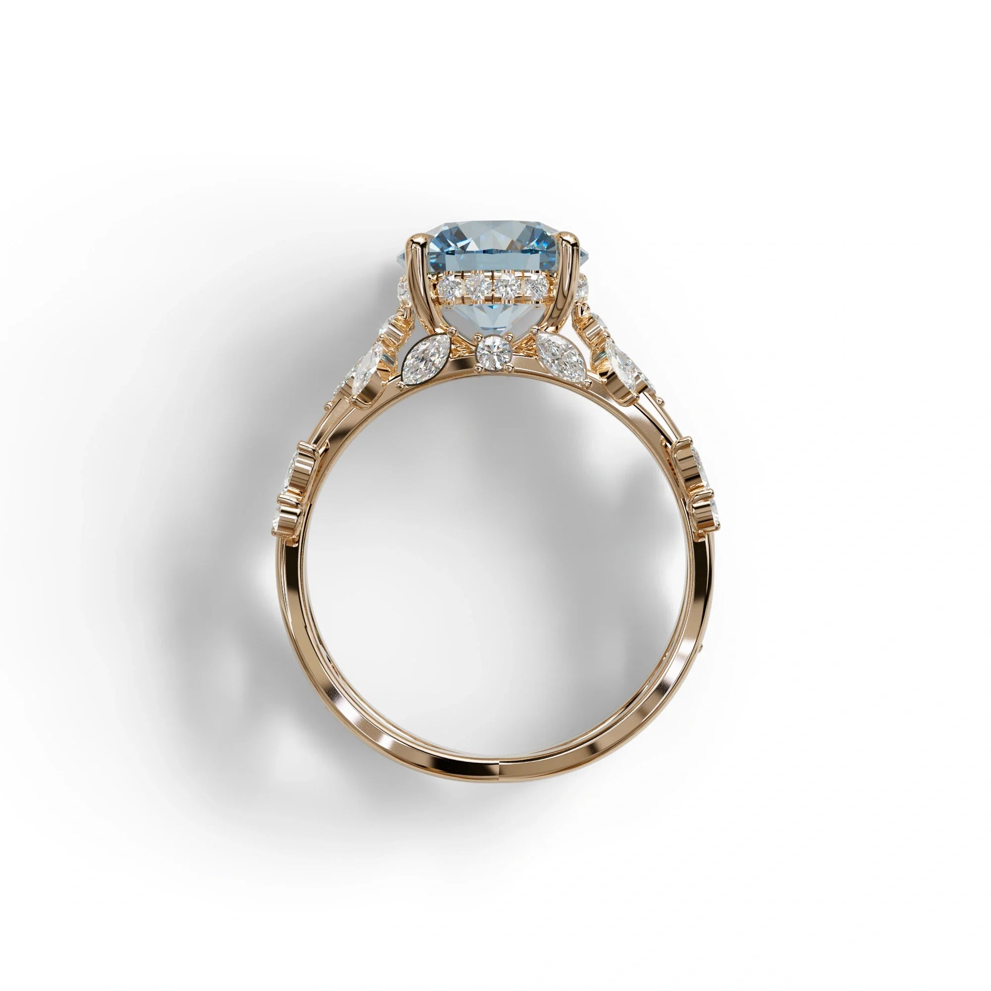 Natural Inspired 3 Carat Blue Round Cut Lab Diamond Engagement Ring - Catalina