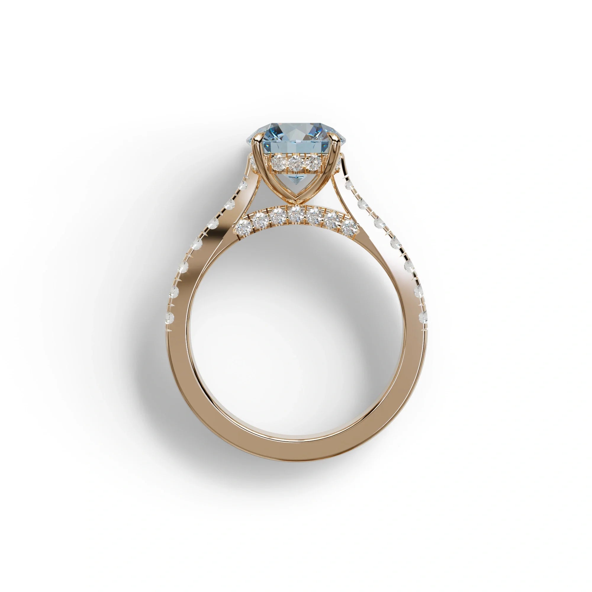2 Carat Round Cut Blue Lab Grown Diamond Engagement Ring | Hidden Halo & Pave - Brilliant