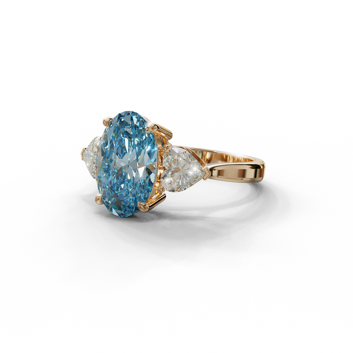 4 Ct Blue Oval & Heart Shape 3 Stone Engagement Diamond Ring - Lucid