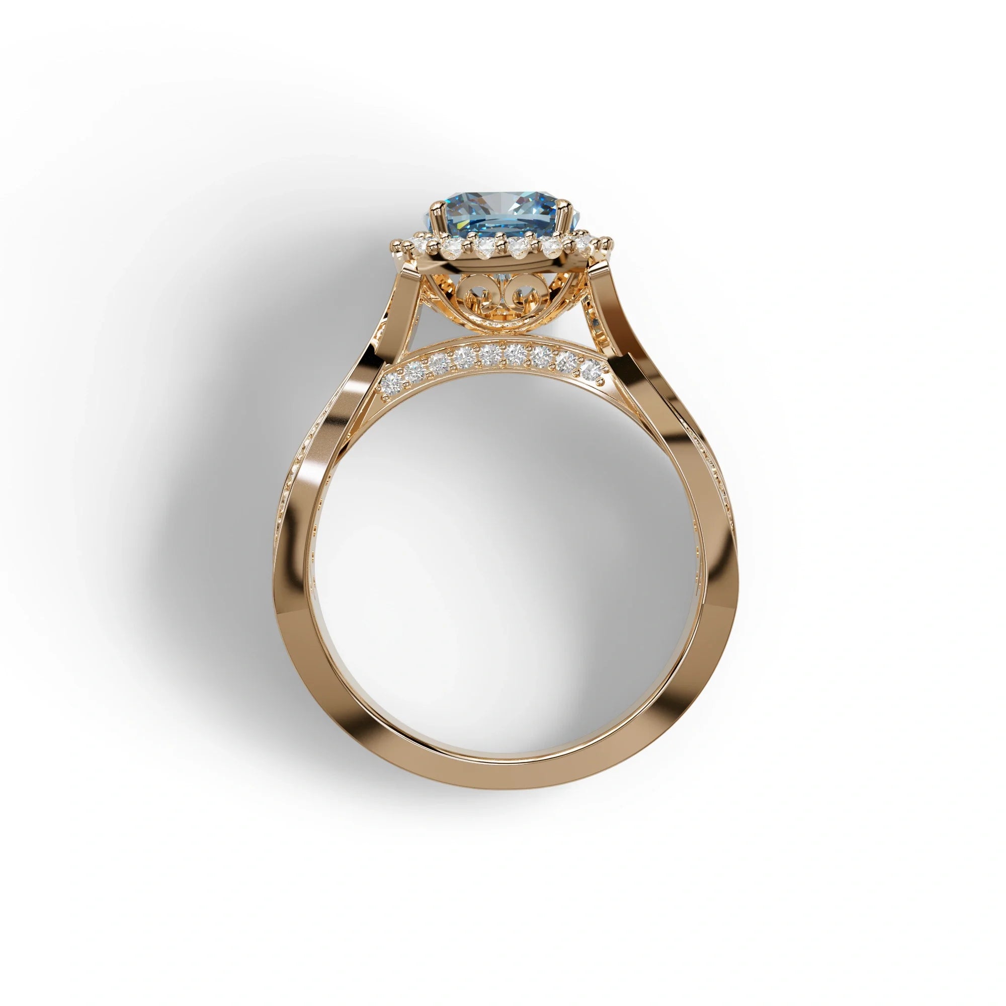 3 Carat Blue Cushion Cut Lab Grown Halo Diamond Engagement Ring - Odessa