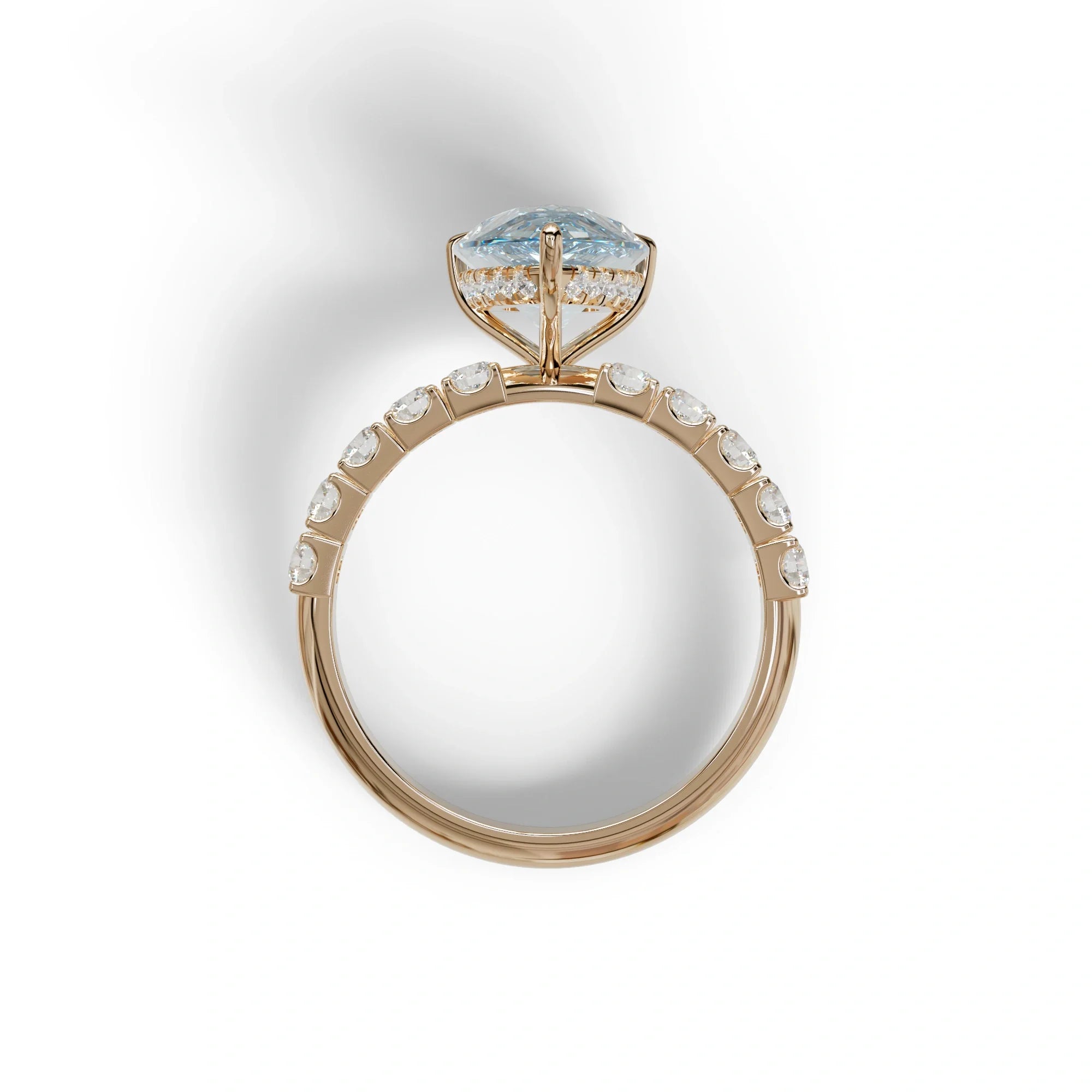 3 Carat Vivid Blue Pear cut Lab Grown Diamond Engagement Ring | Pave & Hidden Halo Diamond- Feesia