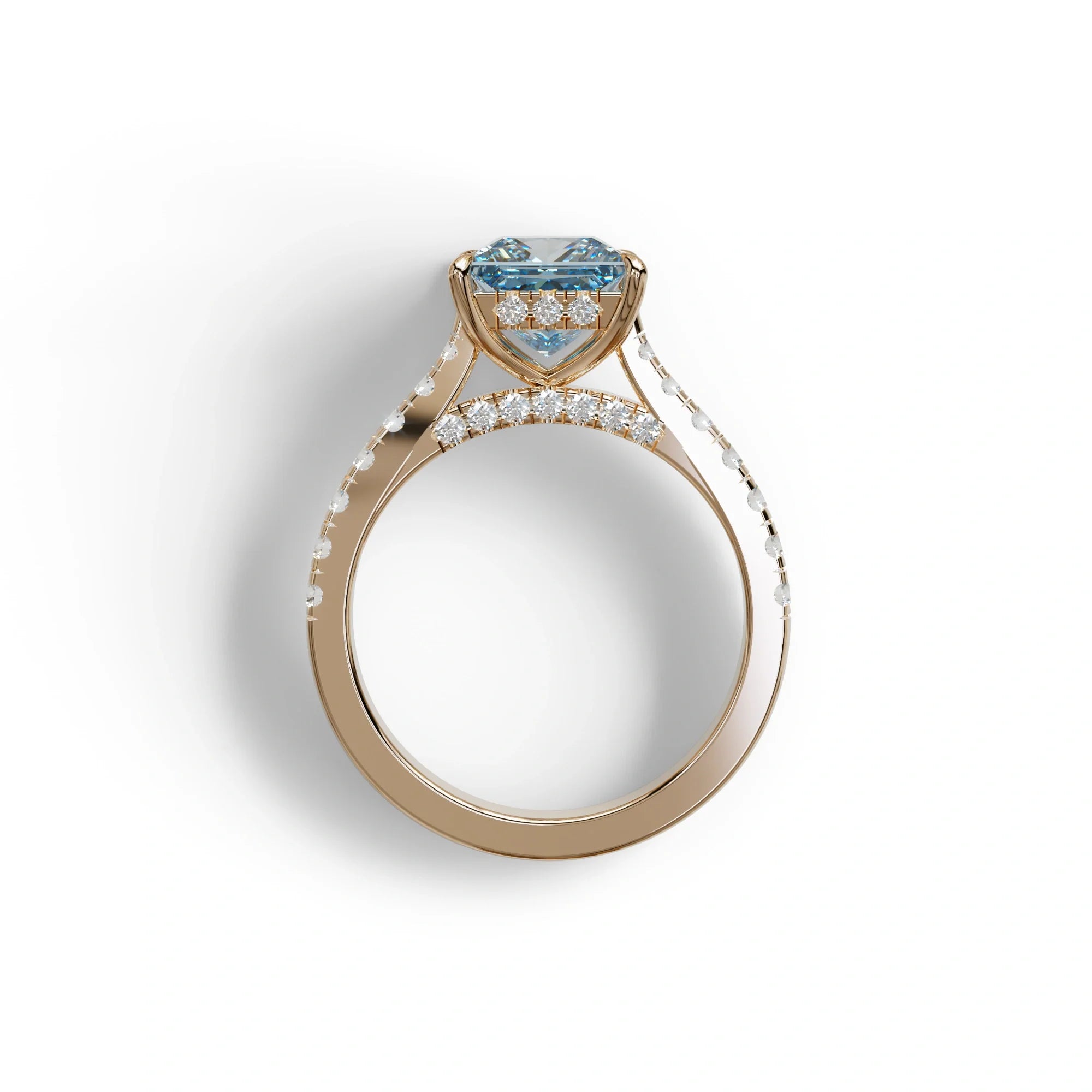 2.5 Carat Blue Princess Cut Hidden Halo & Pave Lab Diamond Ring - Aries