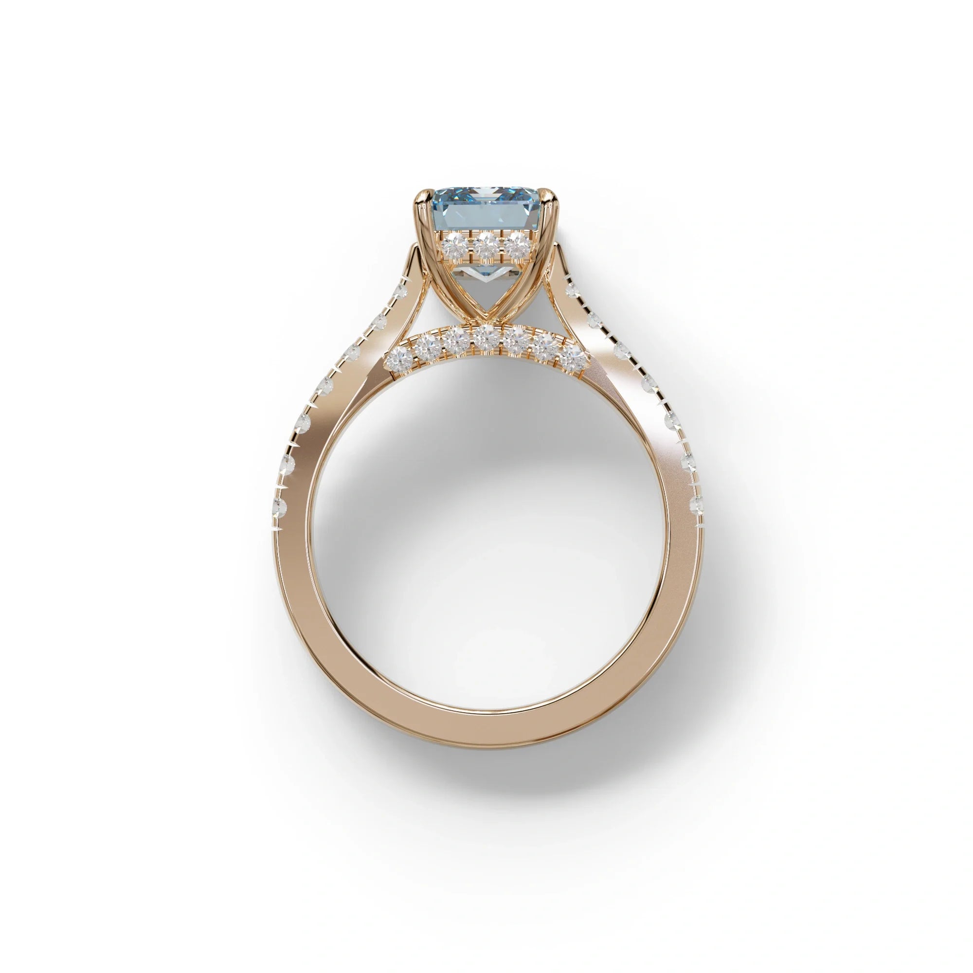 2 Carat Blue Emerald Cut Hidden Halo & Pave Lab Diamond Ring - Siara