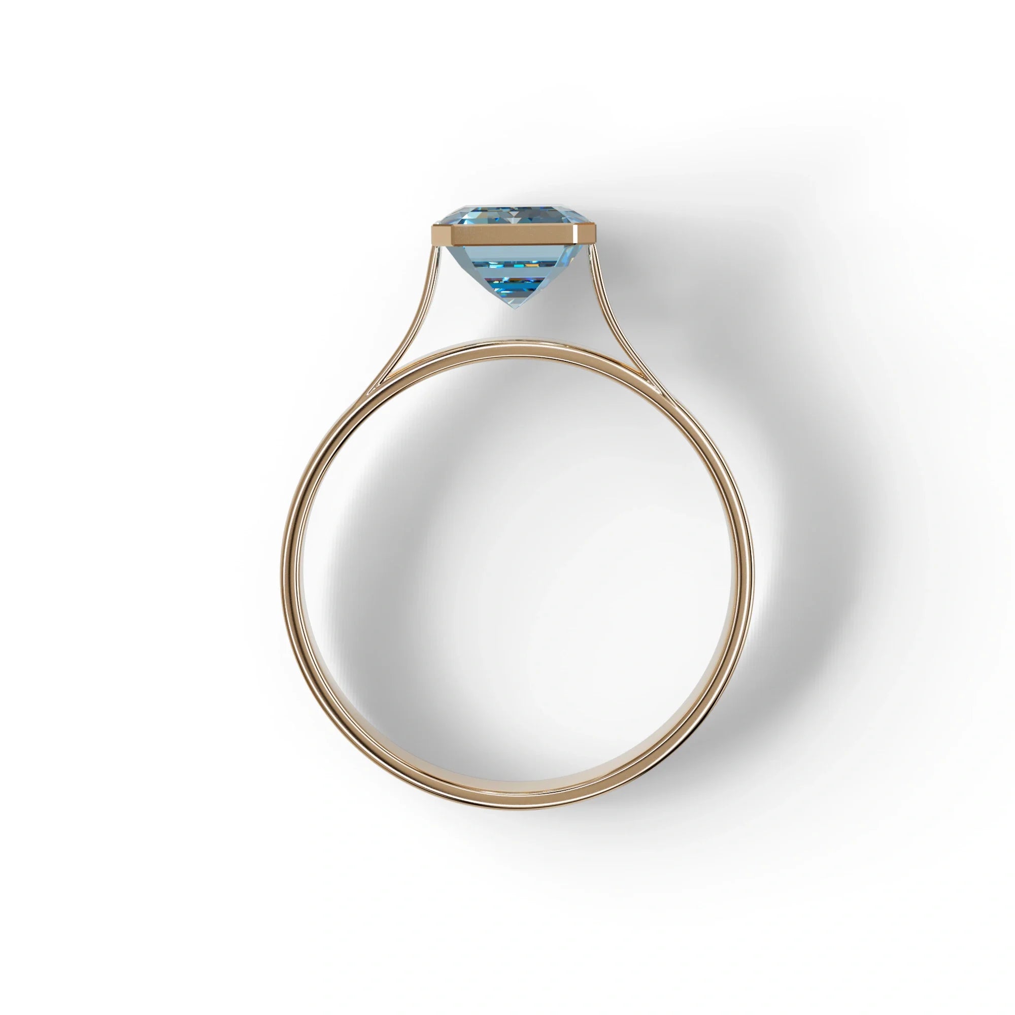 3 Carat Fancy Vivid Blue Emerald cut bezel Setting Ring - Zelora