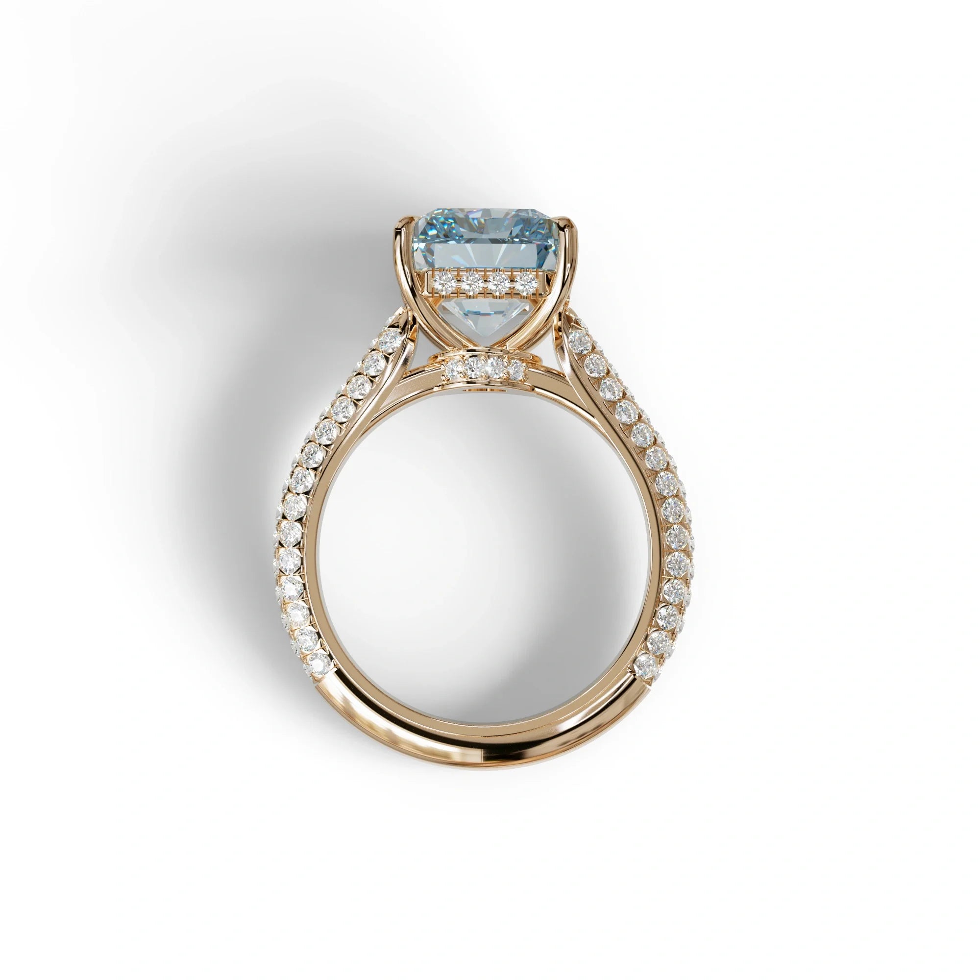 3 Carat Blue Radiant Cut Hidden Halo & Pave Set Lab Diamond Ring - Riviera