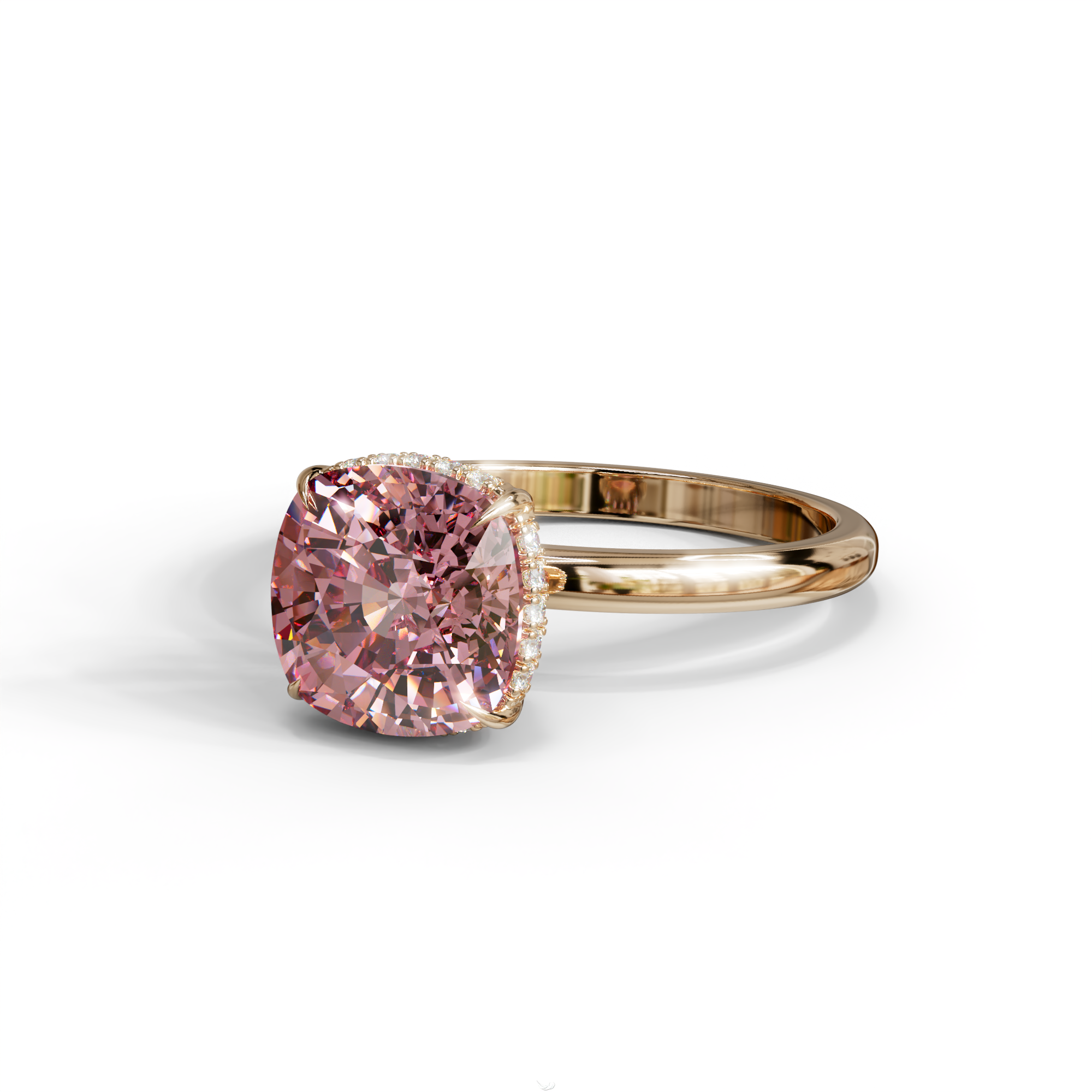 3 Carat Pink Cushion Lab Diamond Hidden Halo Ring