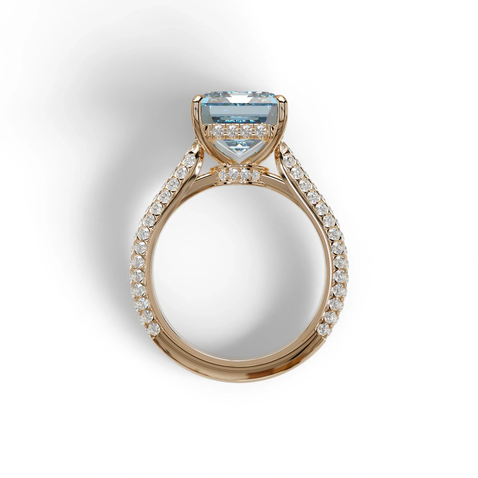 3 Carat Blue Emerald Cut Hidden Halo & Pave Set Lab Diamond Ring - Emme