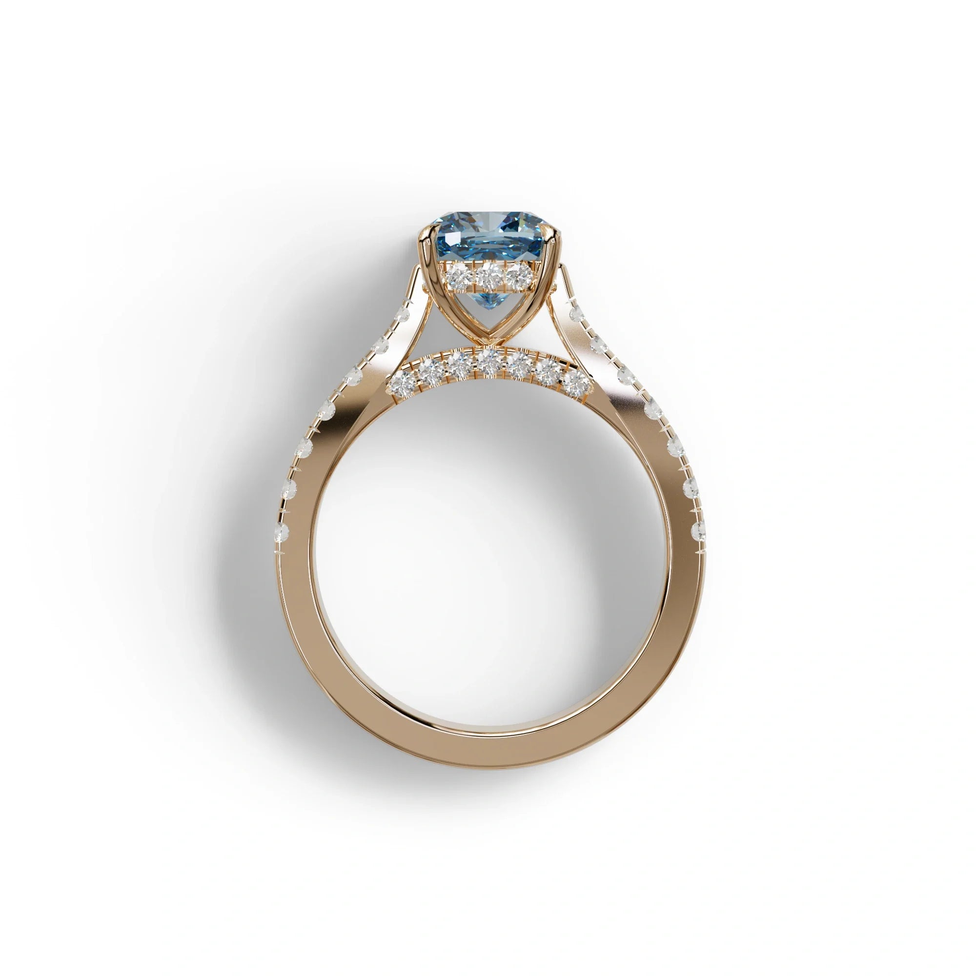 2 Carat Blue Color Cushion Cut Lab Diamond Engagement Ring set - Leo