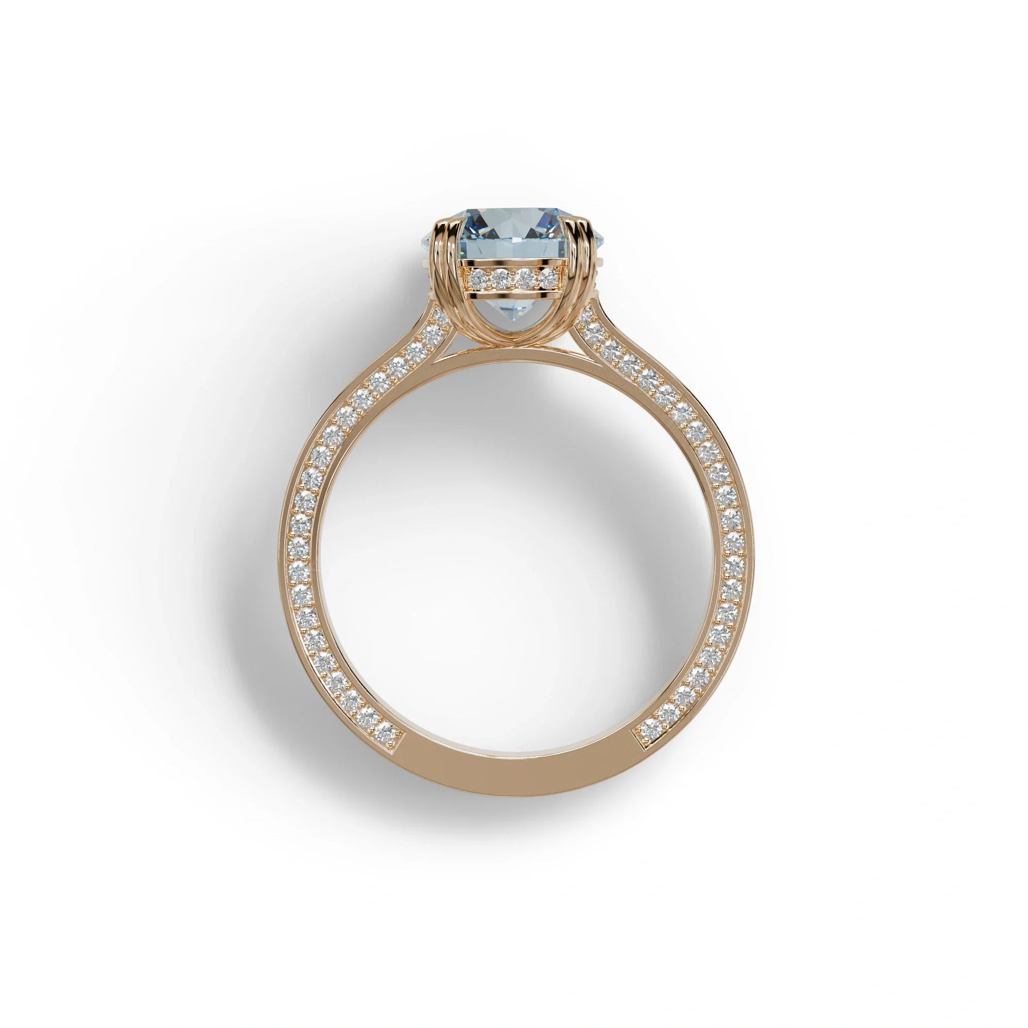 2 Carat Blue Round Cut Hidden Halo Lab Diamond Engagement Ring - Maeve