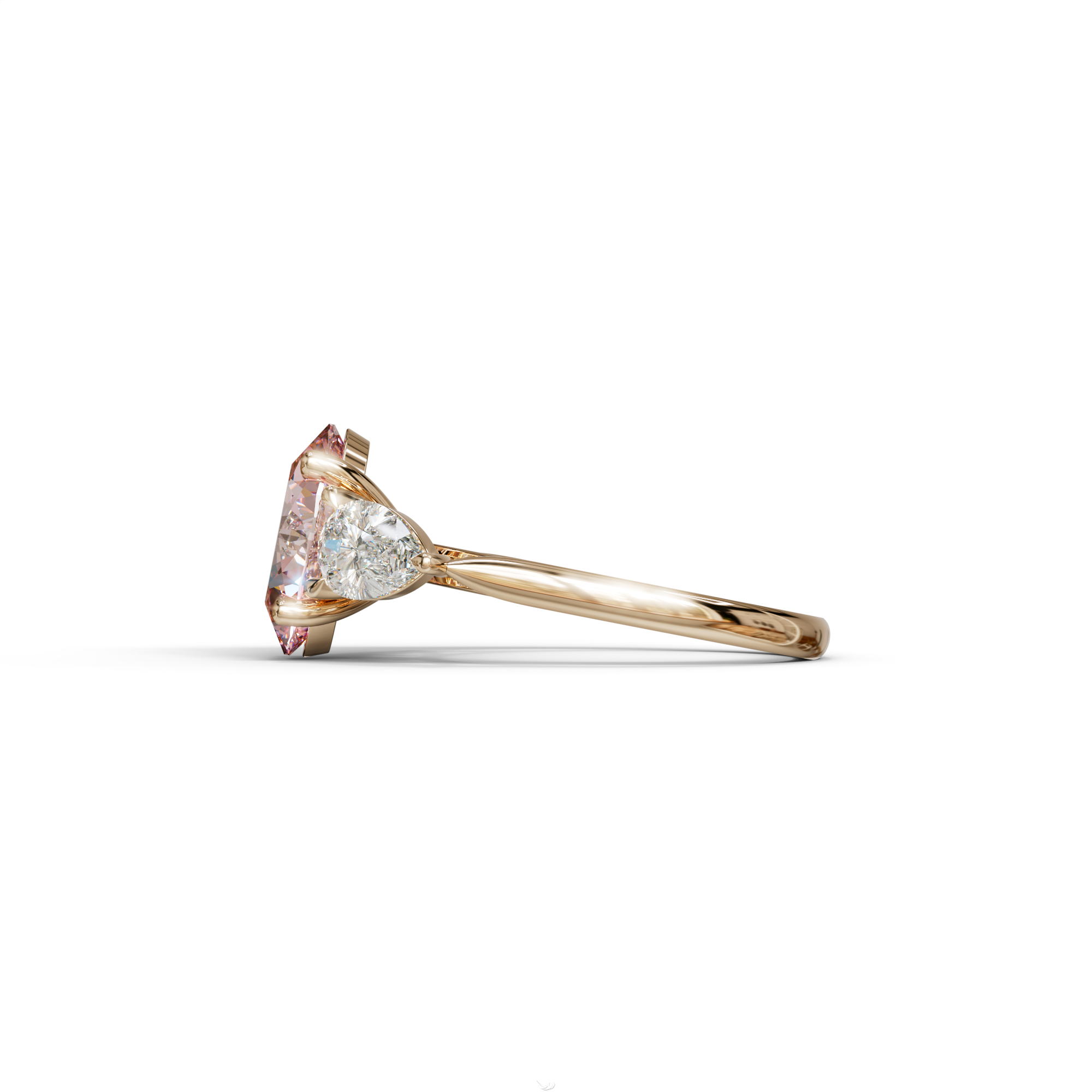 3 Carat Fancy Pink Oval & Pear Cut Three Stone Lab Diamond Ring – 10K 14K 18K Gold