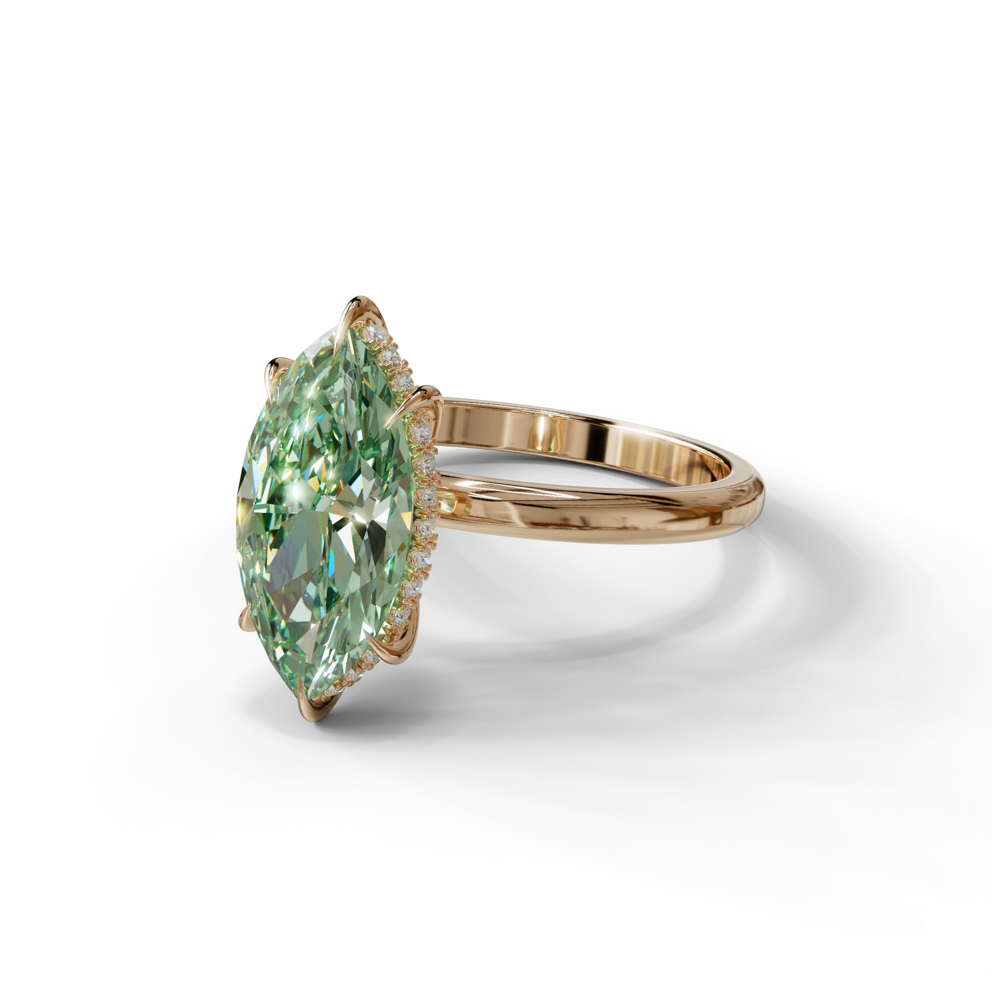 3 Carat Green Marquise Cut Hidden Halo & Claw Setting Lab Grown Diamond Ring -Meraviglioso