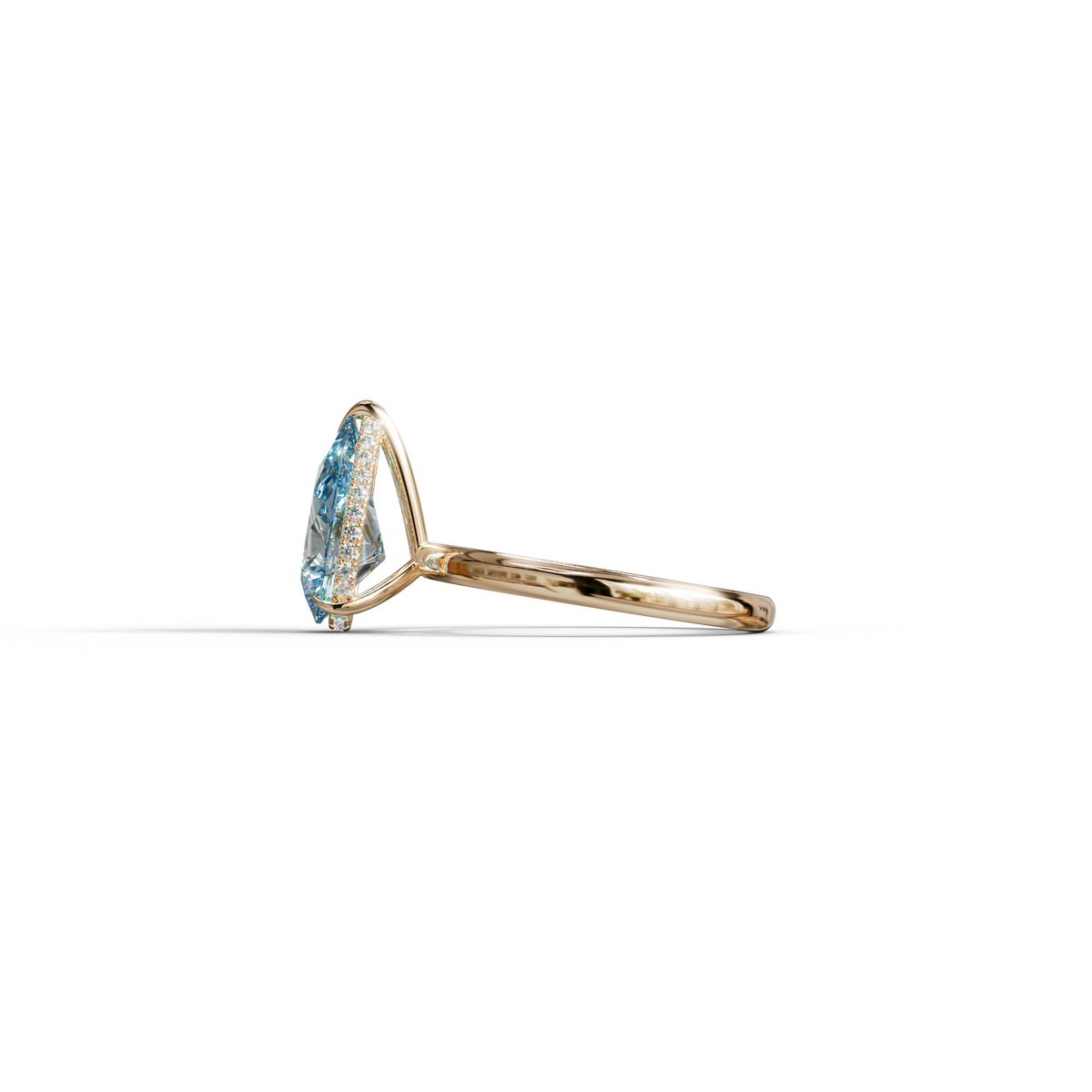 3.5 Carat Blue Pear Cut Hidden Halo Lab Grown Diamond Ring