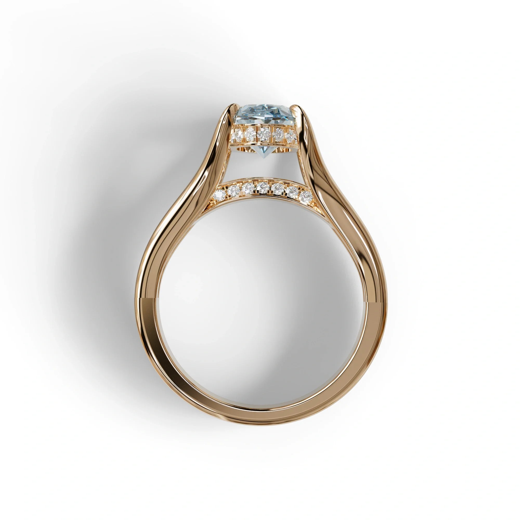 3 Carat Blue Oval Cut lab Diamond Engagement Ring Unique Design Ring- Beverly