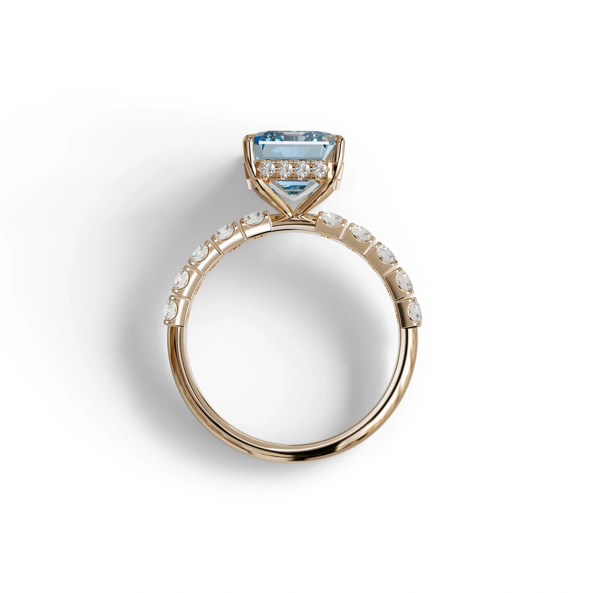 3 Carat Blue Emerald Cut Hidden Halo Lab Diamond Engagement Ring - Luminary