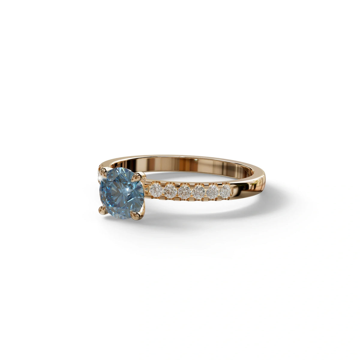 Blue Round Pave Set Minimalist Engagement Ring - Nova Signature