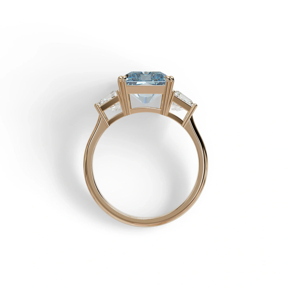 4 Carat Blue Lab Grown Diamond Engagement Ring – Radiant Cut Three Stone | Tacor