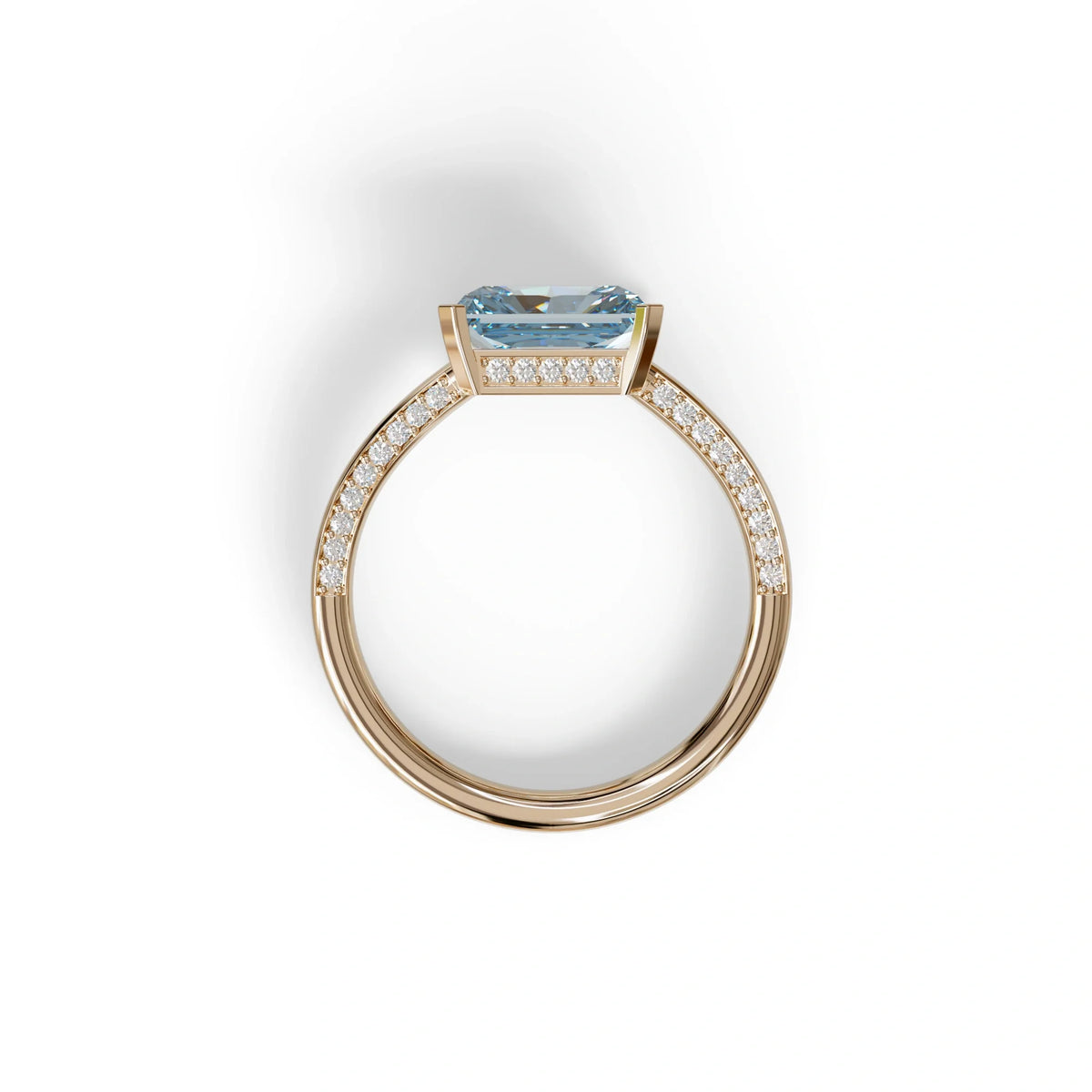 2.5 Ct Blue Radiant Cut Lab Grown Diamond In Pave-Chanel Setting Ring - Maxine