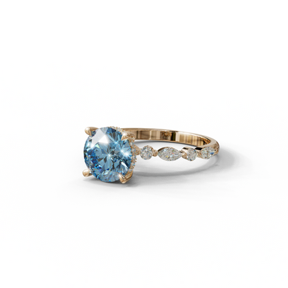 2 Carat Blue Round Cut Hidden Halo & Pave Set Lab Diamond Ring - Pure Origin