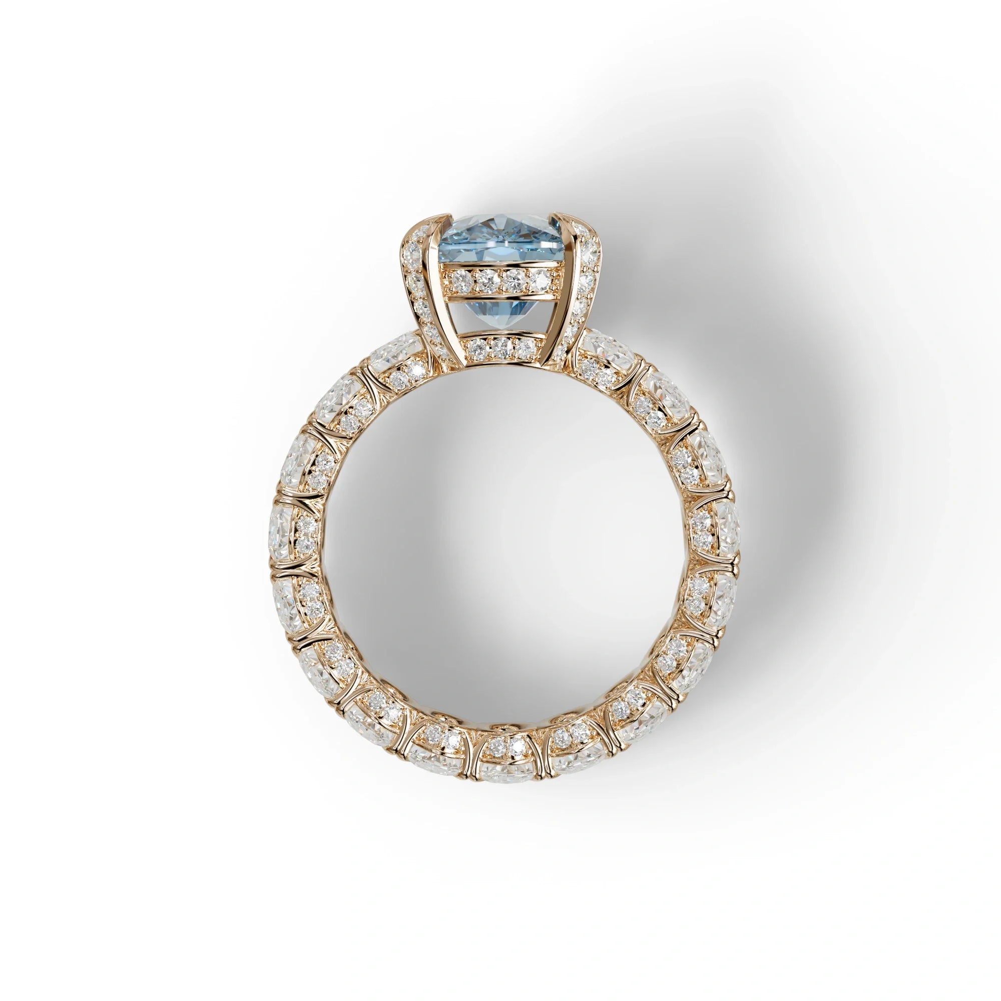 4 Carat Blue Cushion Cut Full Eternity Lab Grown Diamond Ring - Enigma
