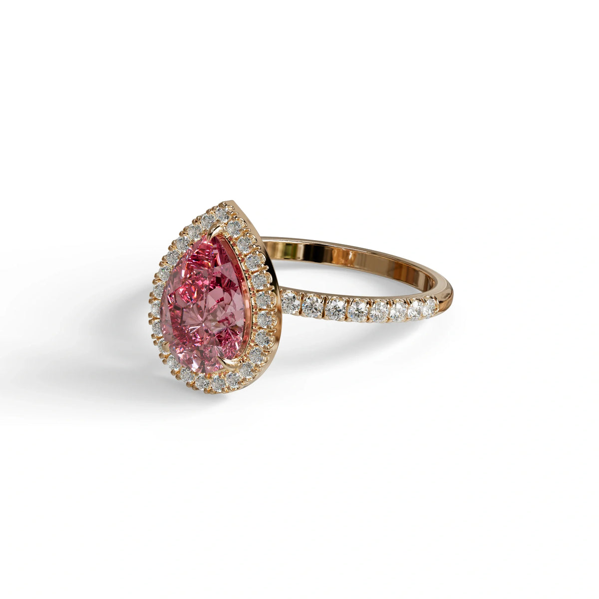 2 Carat Pink Pear Cut Halo & Pave Lab Diamond Ring - Glam Deck