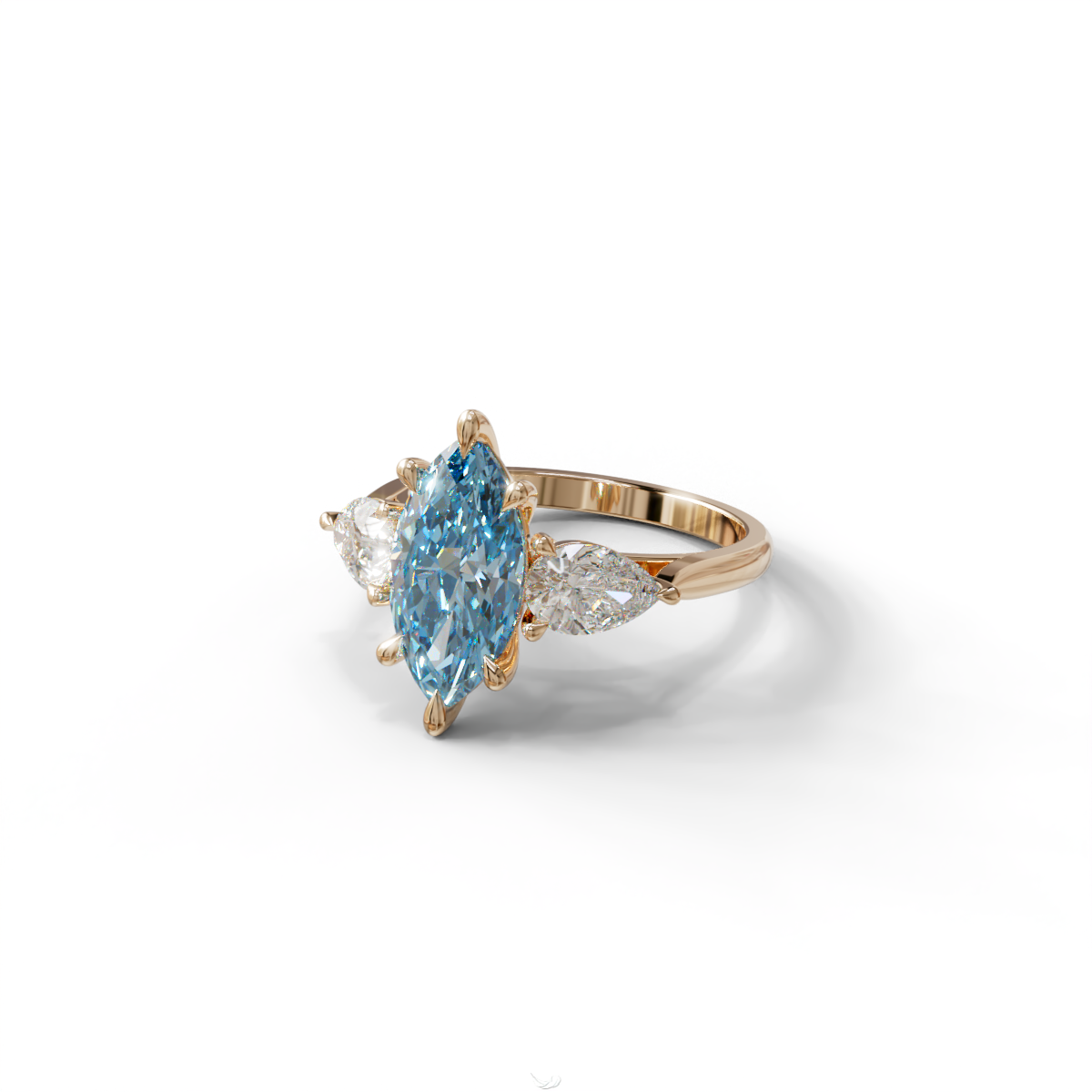 3 Carat Fancy Blue Marquise & Pear Cut Three Stone Lab Grown Diamond Engagement Ring