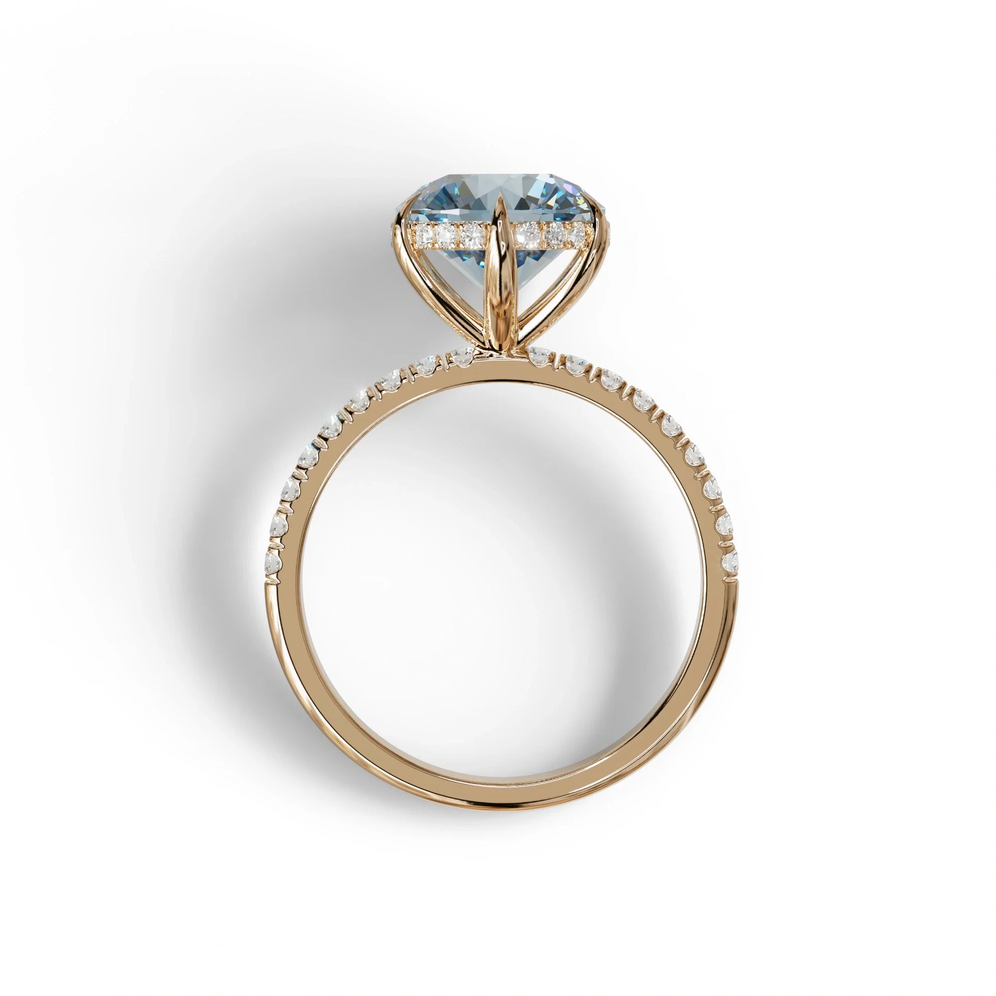2.5 Carat Blue Round Cut Hidden Halo & Pave Lab Diamond Ring - Hyper Saga