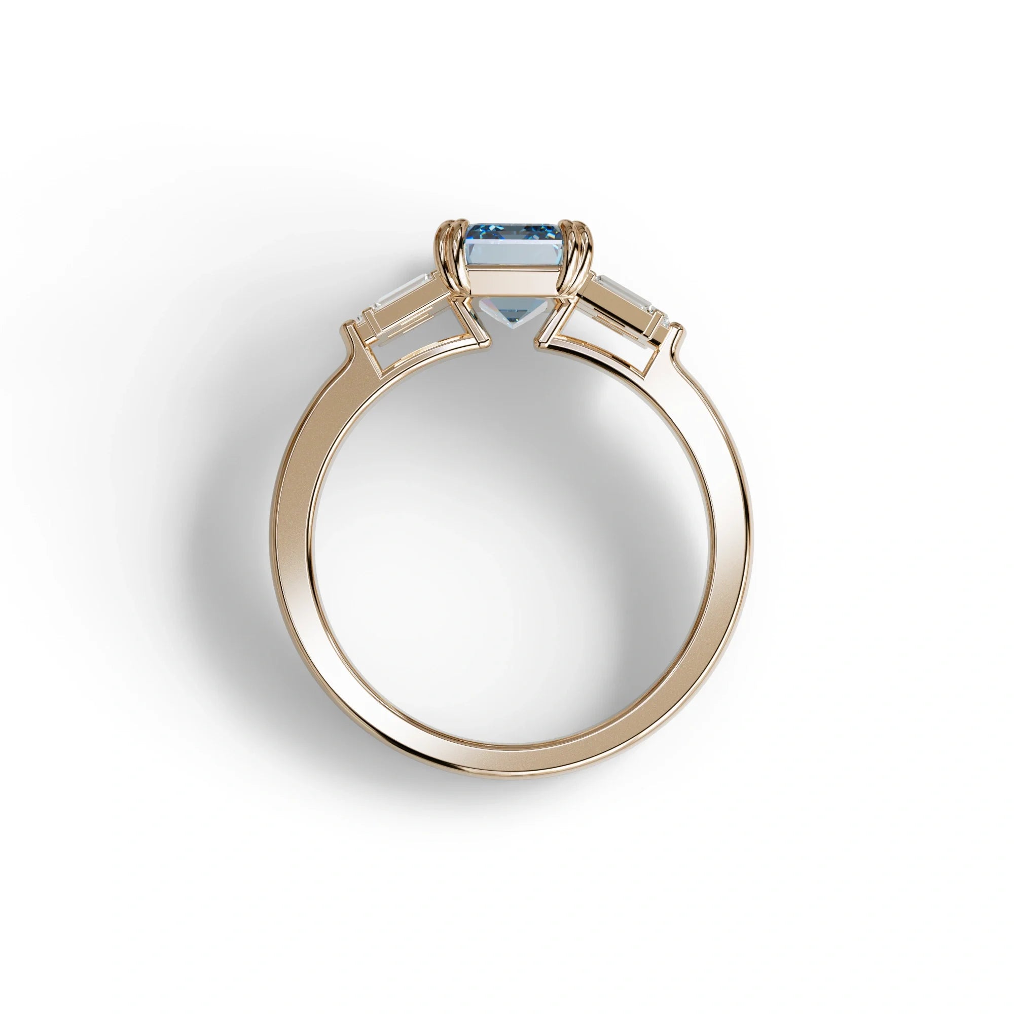 3 Carat Emerald Cut Blue Lab Diamond Engagement Ring - Leela